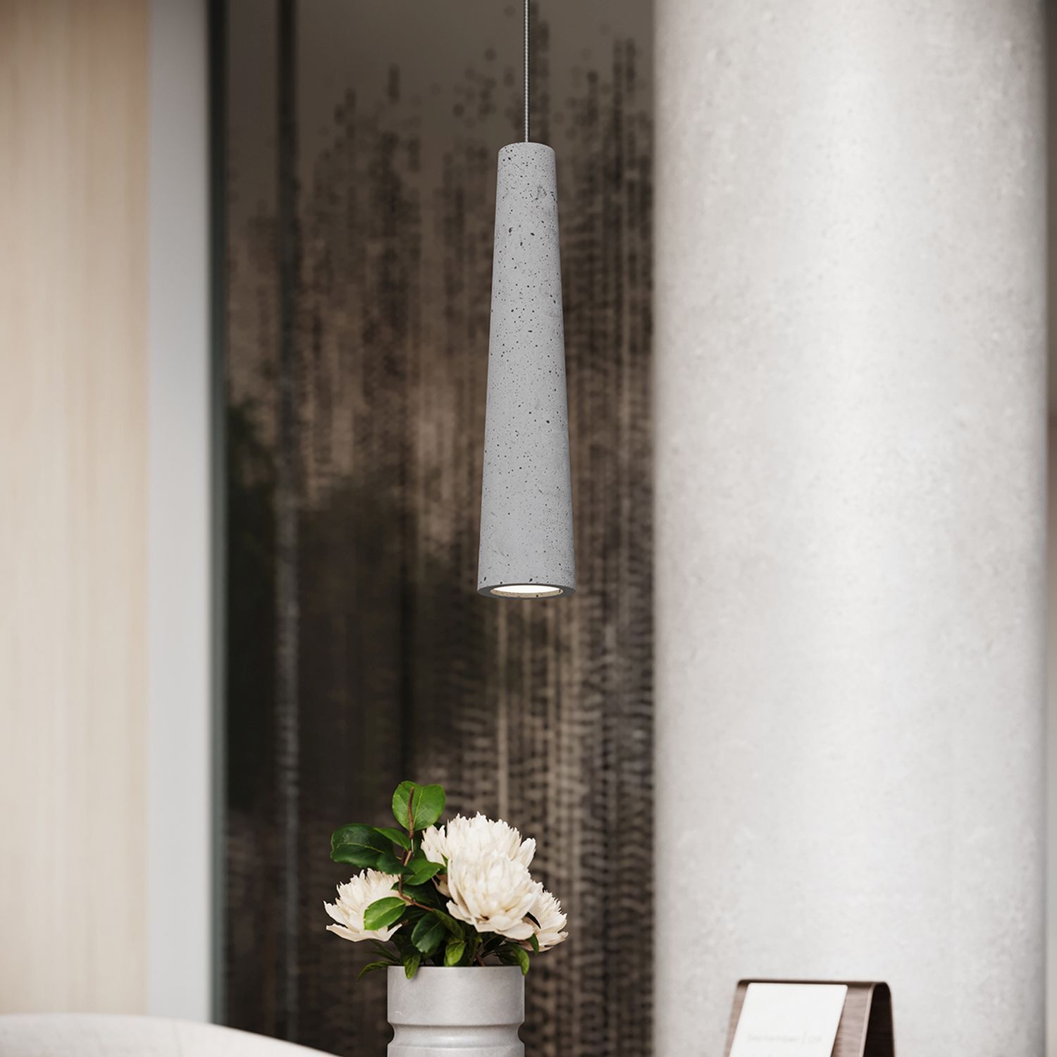 Stilvolle Pendelleuchte Beton Grau GU10 Ø8 cm rund Pendelleuchte, Betonoptik, Kegelschirm, hängende Lampe, Kerzenvase