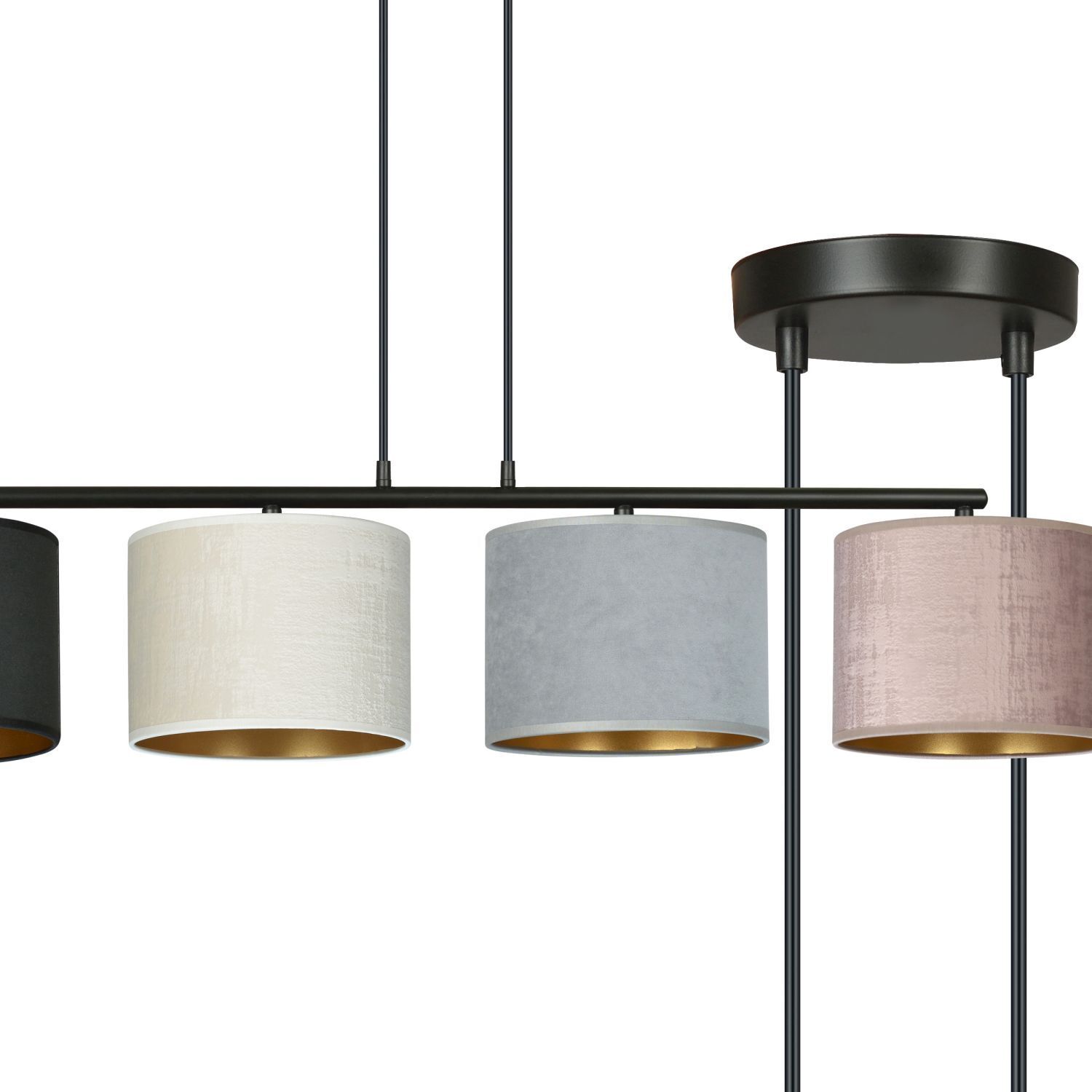 haengelampe-pendelleuchte-gold-wohnzimmerlampe-cyril-4x-e27-bis-15w-schwarz-grau-rosa-weiss-gold-le111045-02 pendant light, farbige lampenschirme, mehrfarbige schirme, deckenleuchte, hängelampe