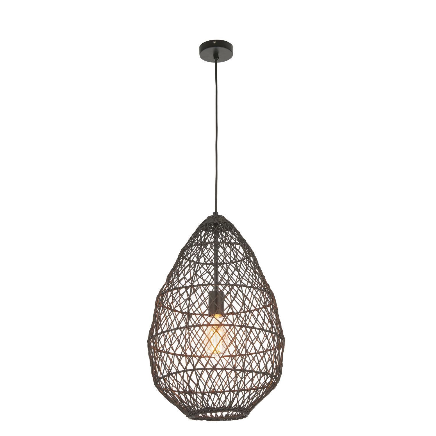 Schwarze Hängelampe Rattan Metall Ø 35 cm Handarbeit Boho