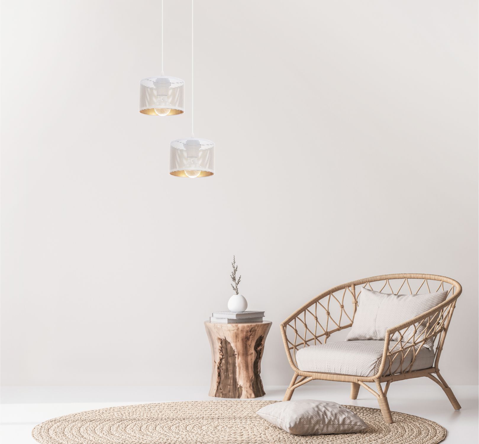 Pendelleuchte Metall Loft 2-flmg E27 B:30 cm Weiß Gold Lampe, Dekoration für Zuhause, Pflanze