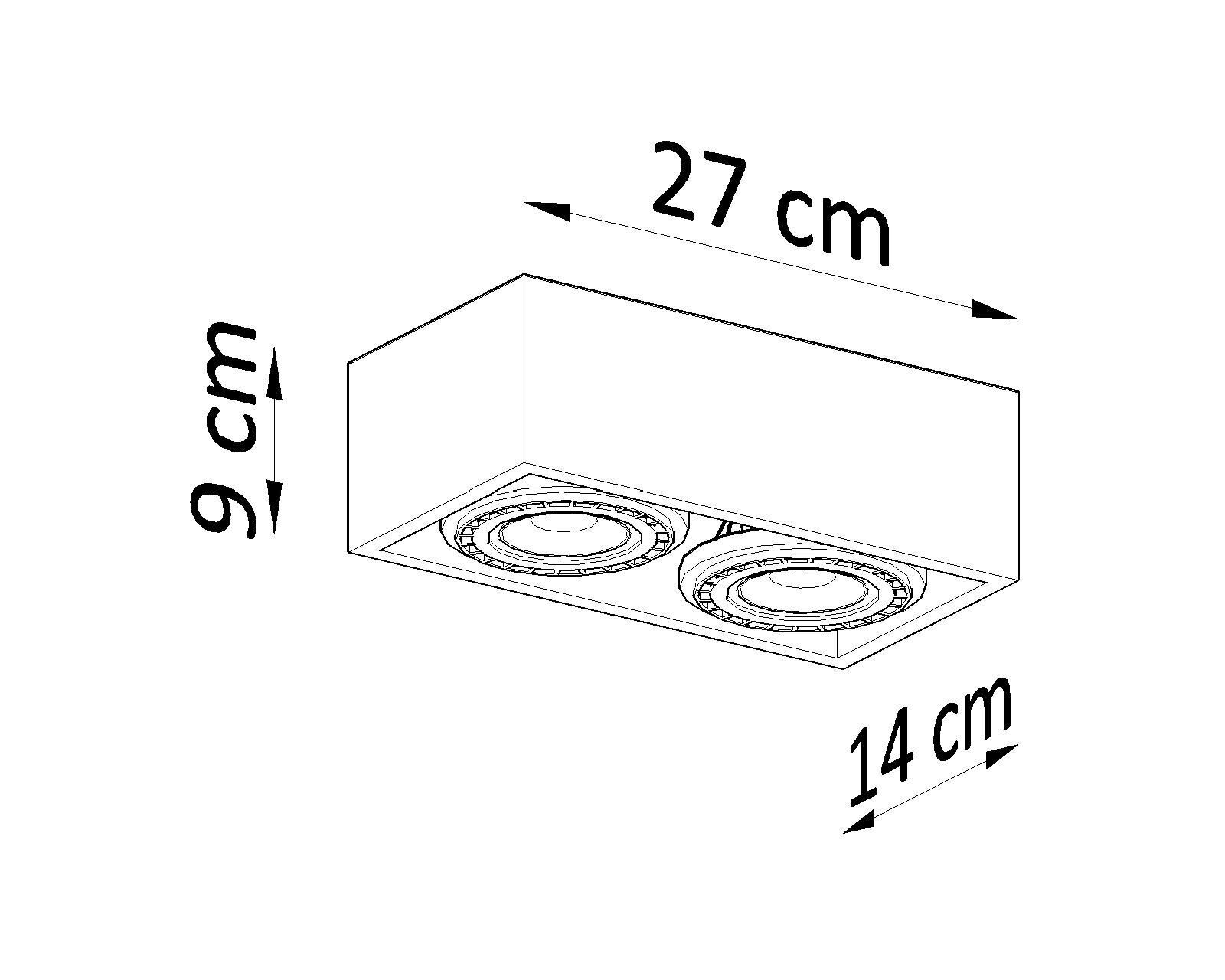 Spot de plafond intérieur béton 27 cm de long carré 2 flammes GU10