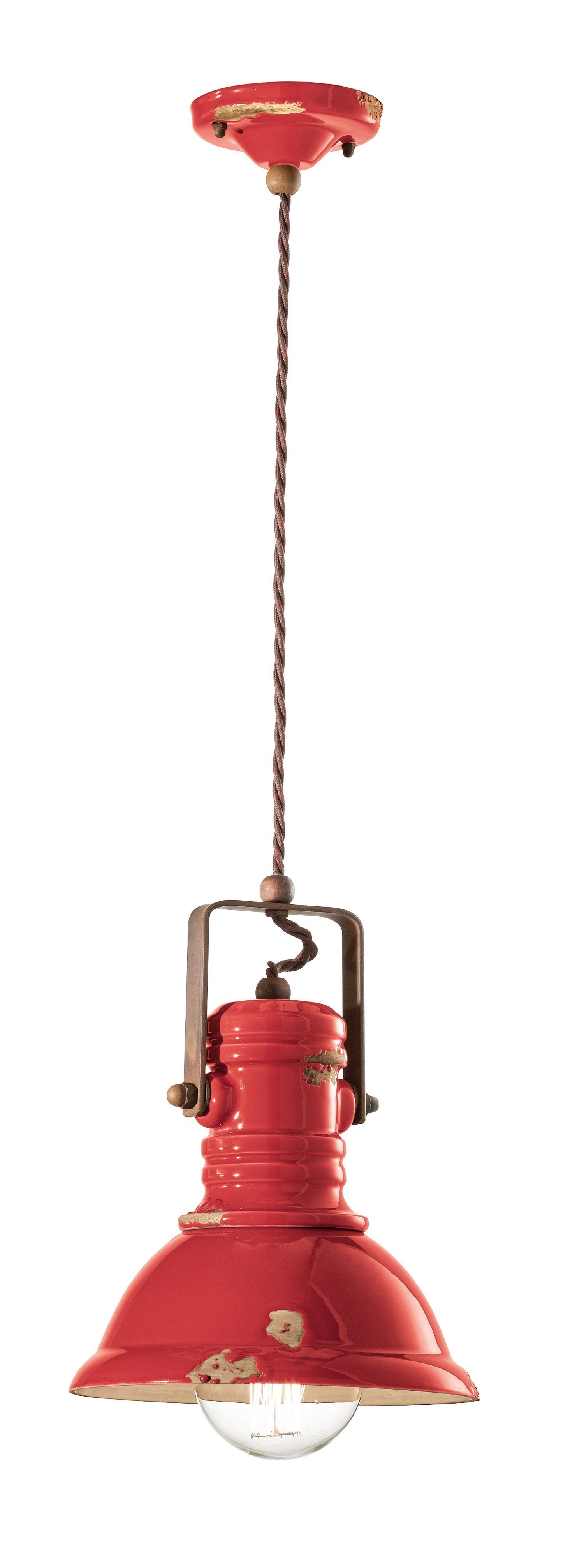 Hängelampe Keramik E27 D: 23 cm H: max. 150 cm Rot