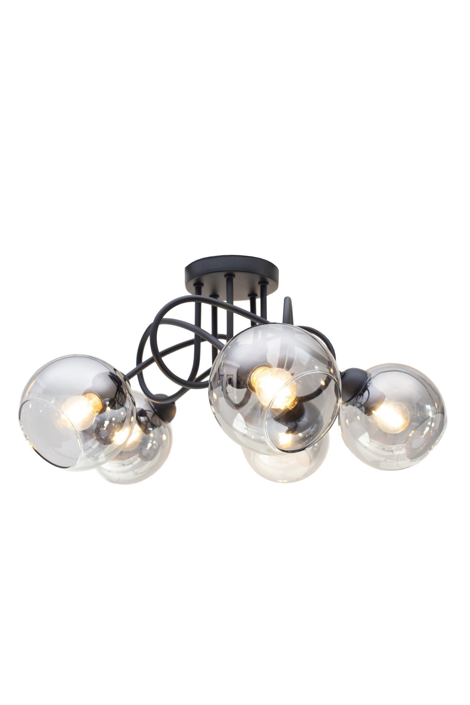 Schwarze Deckenlampe Rauchglas Metall L:55 cm 5-flammig