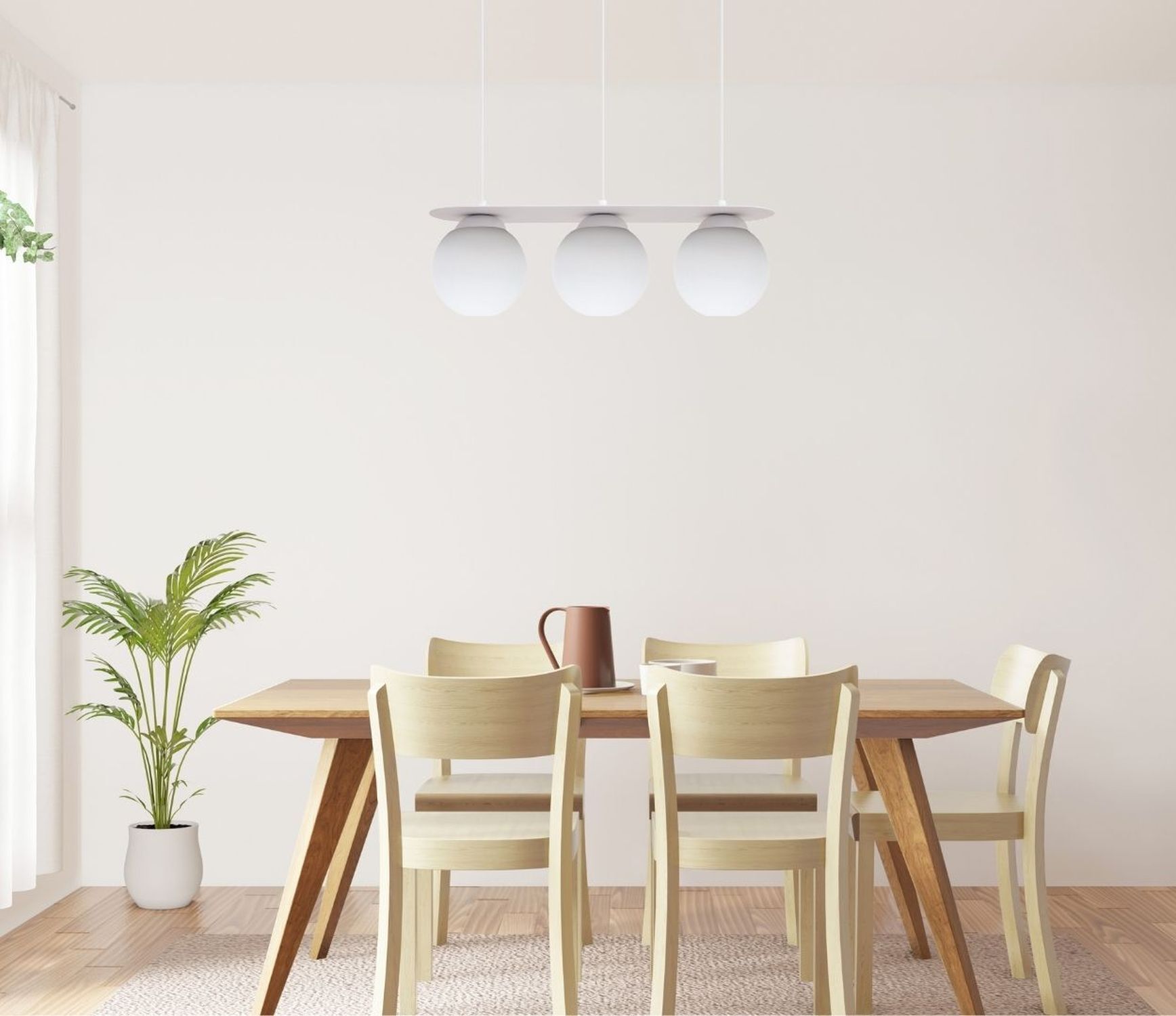 Lampe à suspendre 3 flammes boules en verre blanc 50 cm E27 anti-éblouissement Speisesaal, Esstisch, Mobiliar, Tabelle, Innenarchitektur