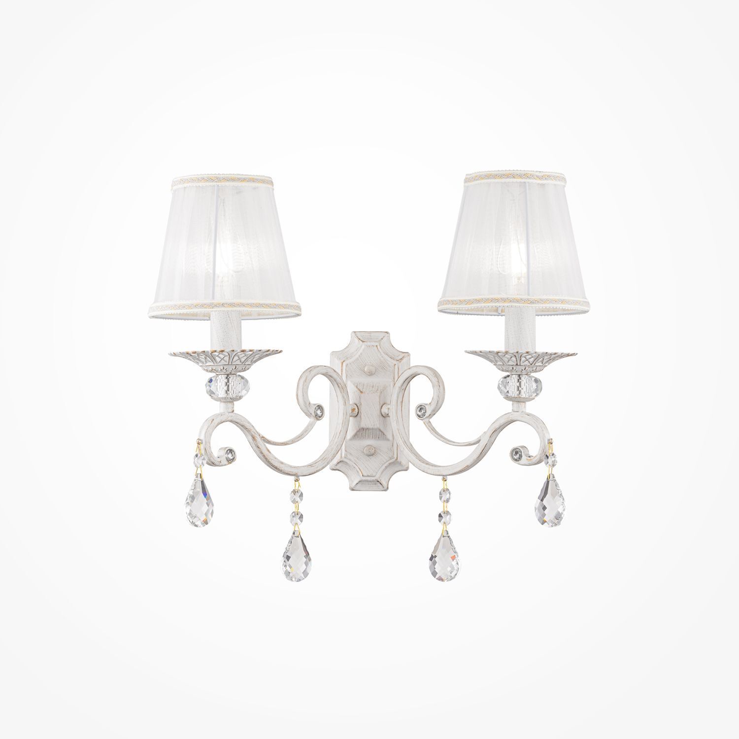 Wandlampe Metall Stoff E14 in Shabby Weiß Gold Weiß Lampe, Kronleuchter