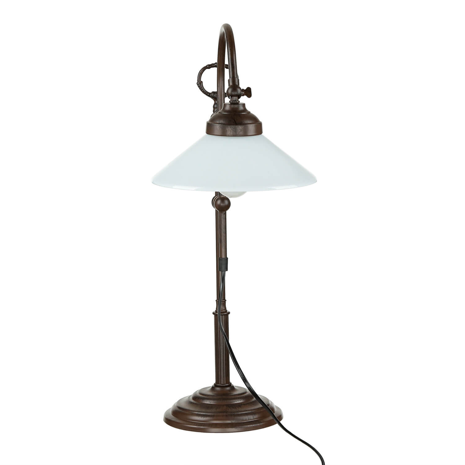 Schreibtischlampe Messing Glas 49 cm E27 Braun Weiß Lampe, Lampenschirm, Tischlampe