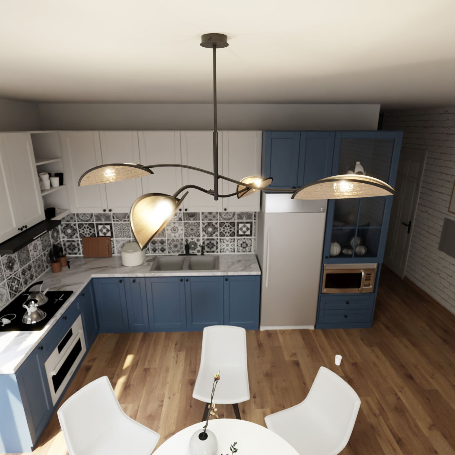 Deckenleuchte drehbar L: 102 cm Rattan Metall 4-flammig E14 Drinnen, Küche, Innenarchitektur