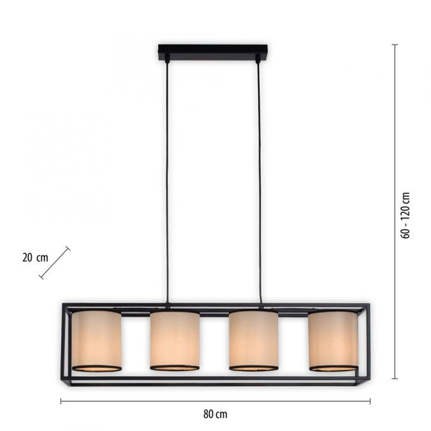 Suspension Tissu Métal Beige Noir E27 80 cm long