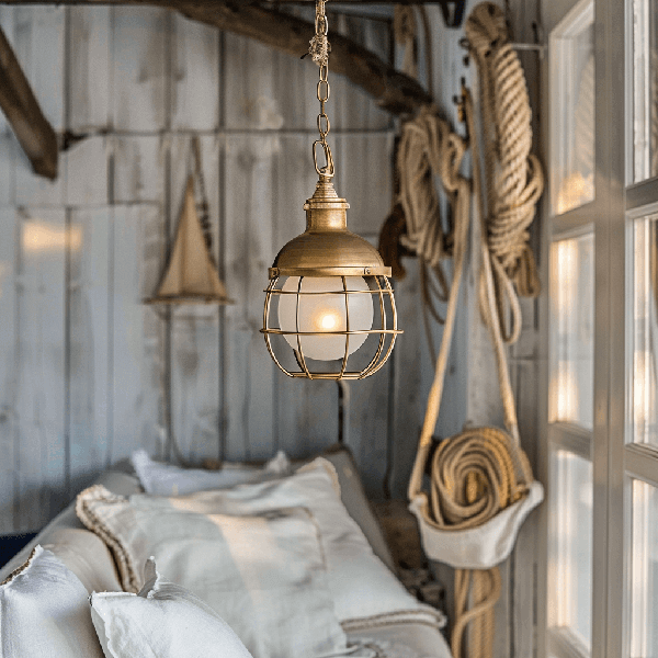 Maritime Lampen pendant lamp, gitterkugel, hängelampe, messing, küstendekoration