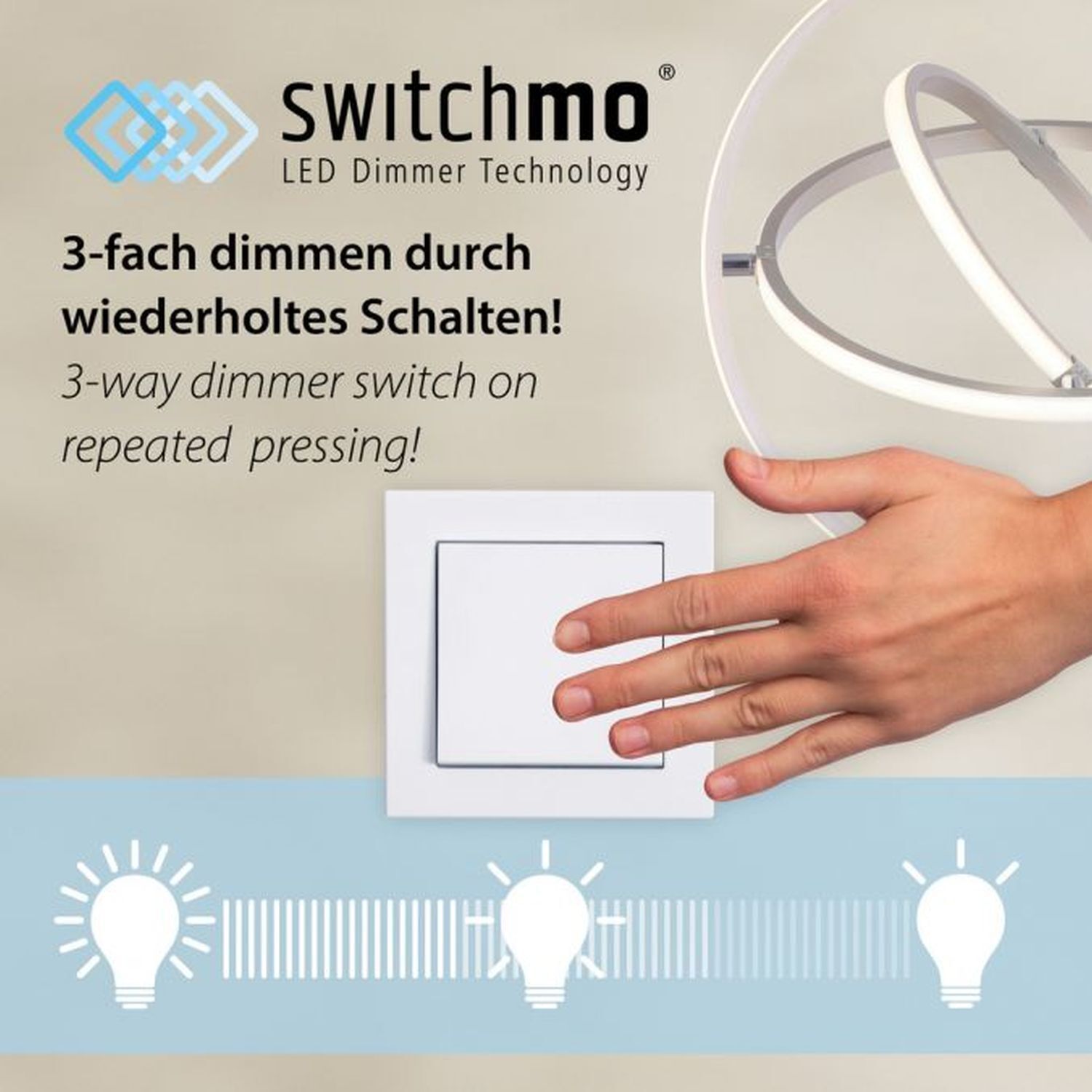 Dimmbare LED Hängeleuchte Metall Schwarz 3000 K L:57 cm Finger, Hand, Person, Elektrisches Gerät, Schalter
