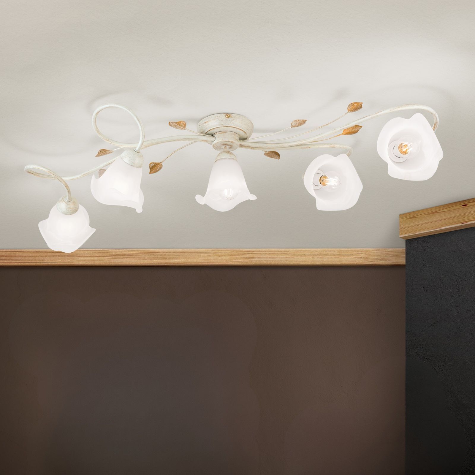 Deckenlampe Metall Glas E14 Landhausstil OSKAR deckenleuchte, wanddeko, kronleuchter, glaslampen, weiss glas