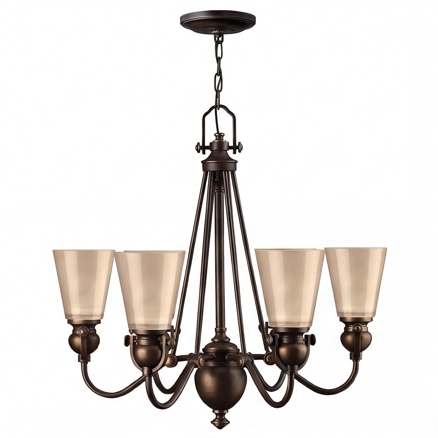 Kronleuchter, Hängelampe, Fünf-Licht, Bronzefinish, Glasglasuren