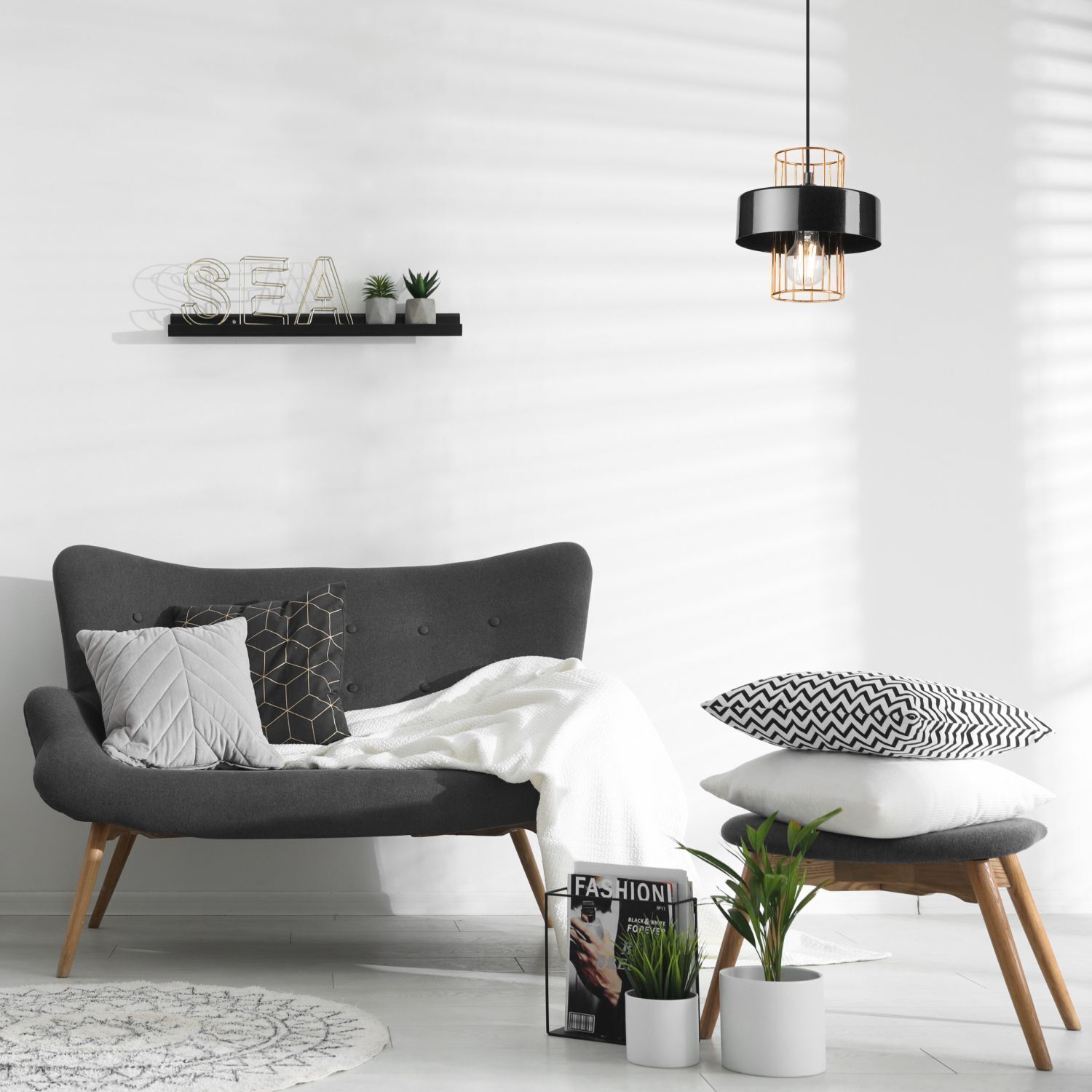 Hängelampe Metall Schwarz Gold Ø 20 cm E27 höhenverstellbar Hängelampe Metall Schwarz Gold Ø 20 cm E27 höhenverstellbar