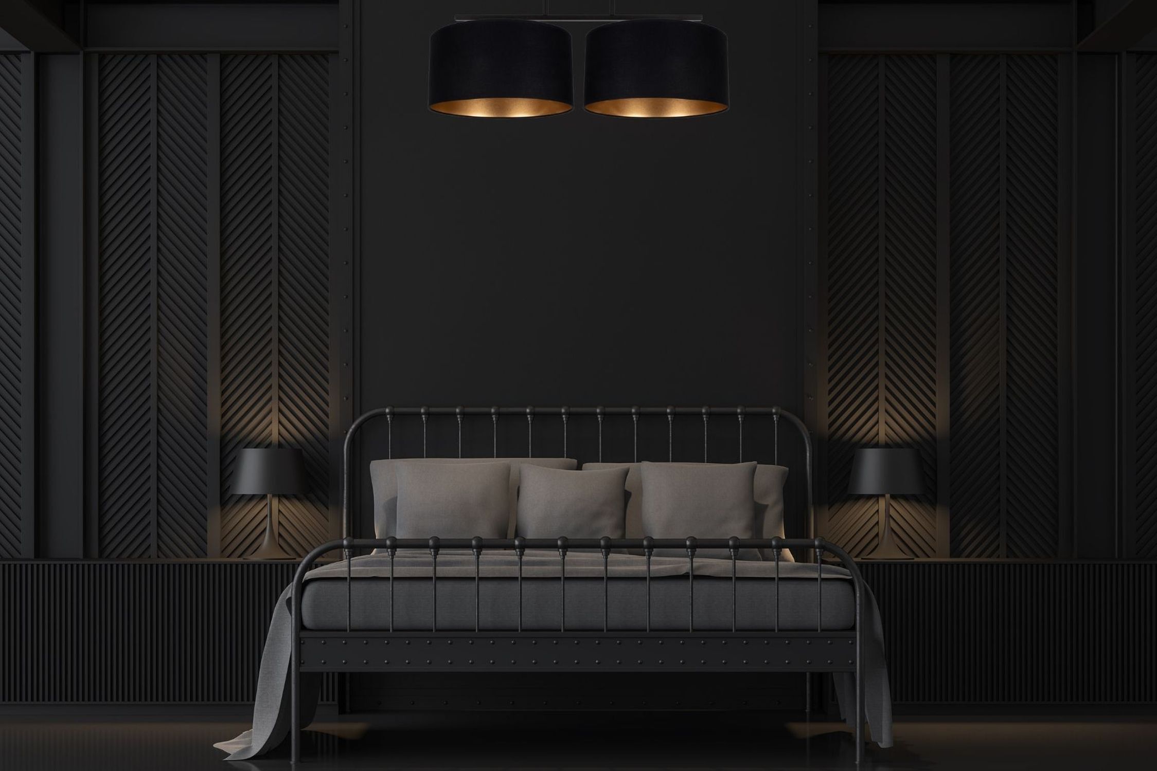 Lampe de plafonnier Tissu pauvre en éblouissement Noir Or E27 70 cm de long