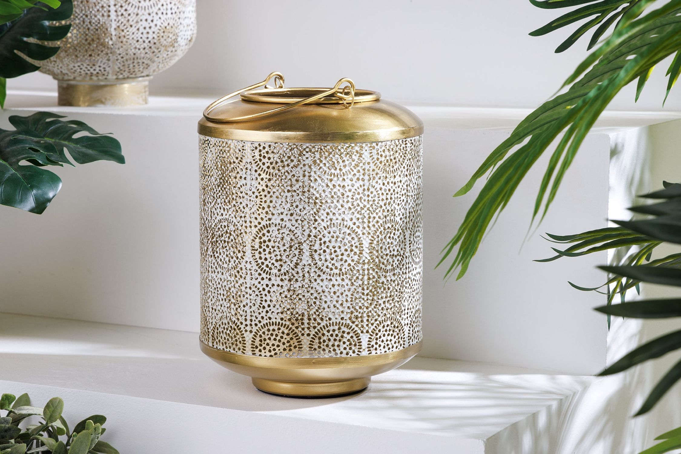 Lanterne Fer Ø 18 cm Blanc Or Artisanat REMUS Krug, Töpferei