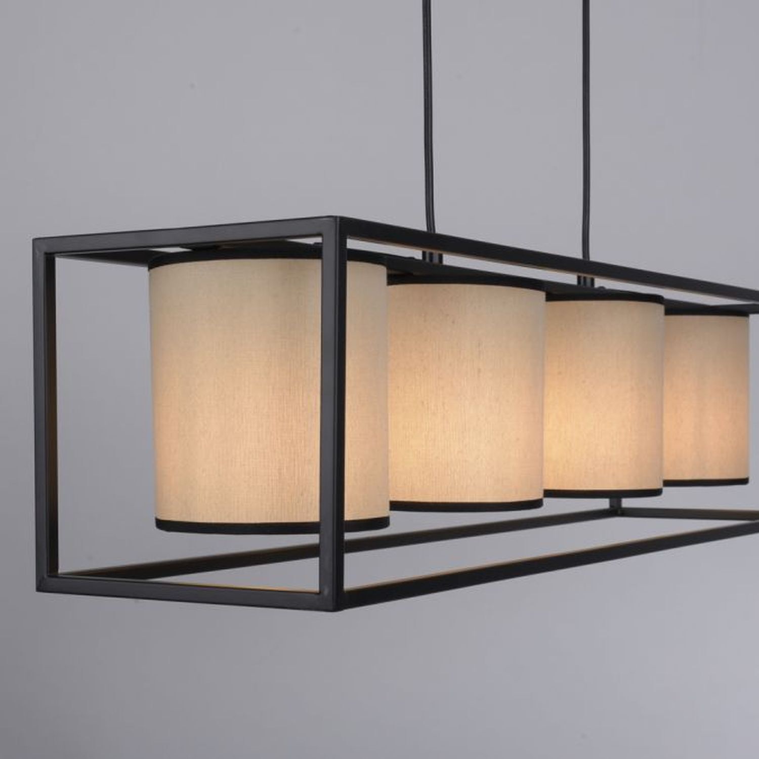 Pendelleuchte Stoff Metall Beige Schwarz E27 80 cm lang Lampe, Leuchte, Kronleuchter