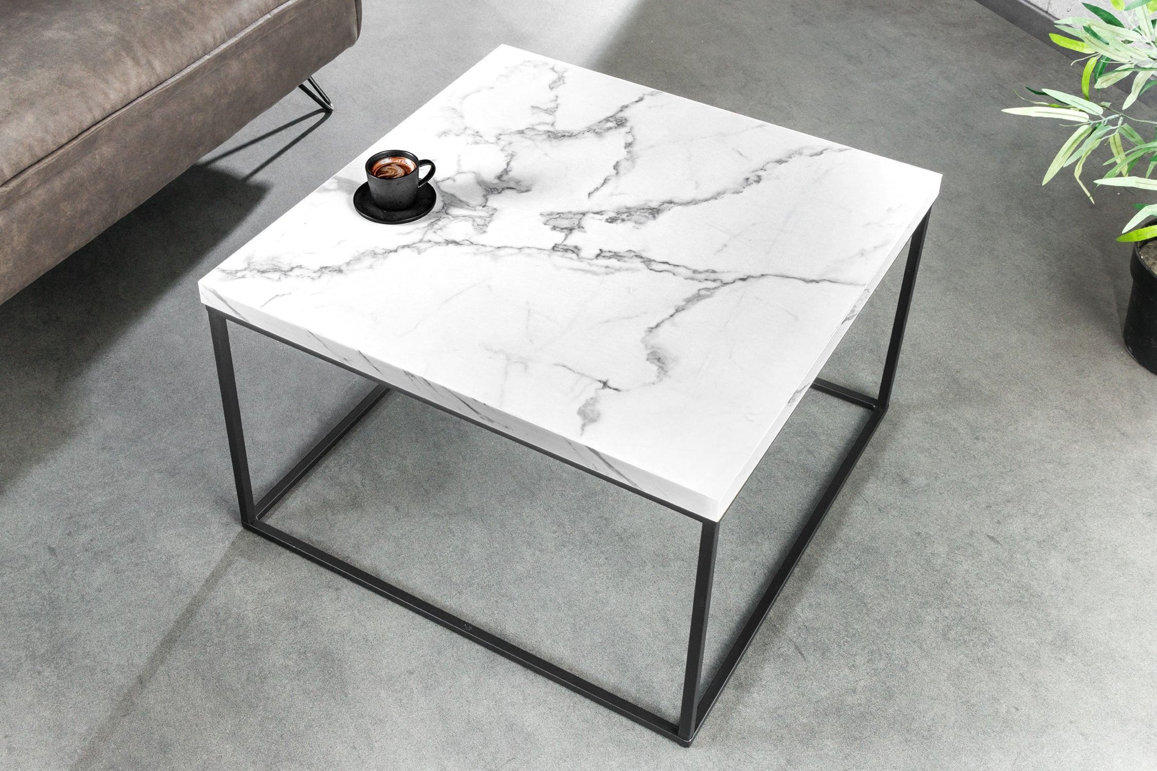 Couchtisch Weiß Schwarz 60 x 60 cm Marmor Optik Modern