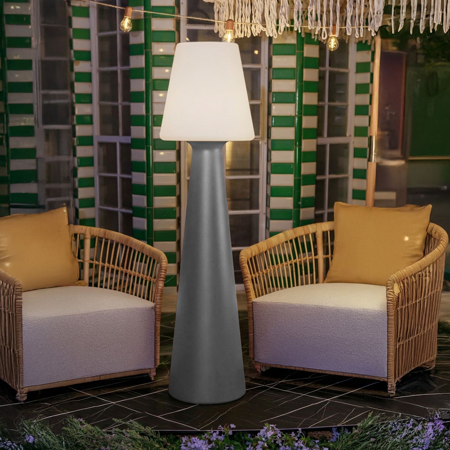 LED Akku Stehleuchte dimmbar IP65 3000-6500 K Grau Stehlampe, Tischlampe, Hornform, Grau, Indoor-Beleuchtung