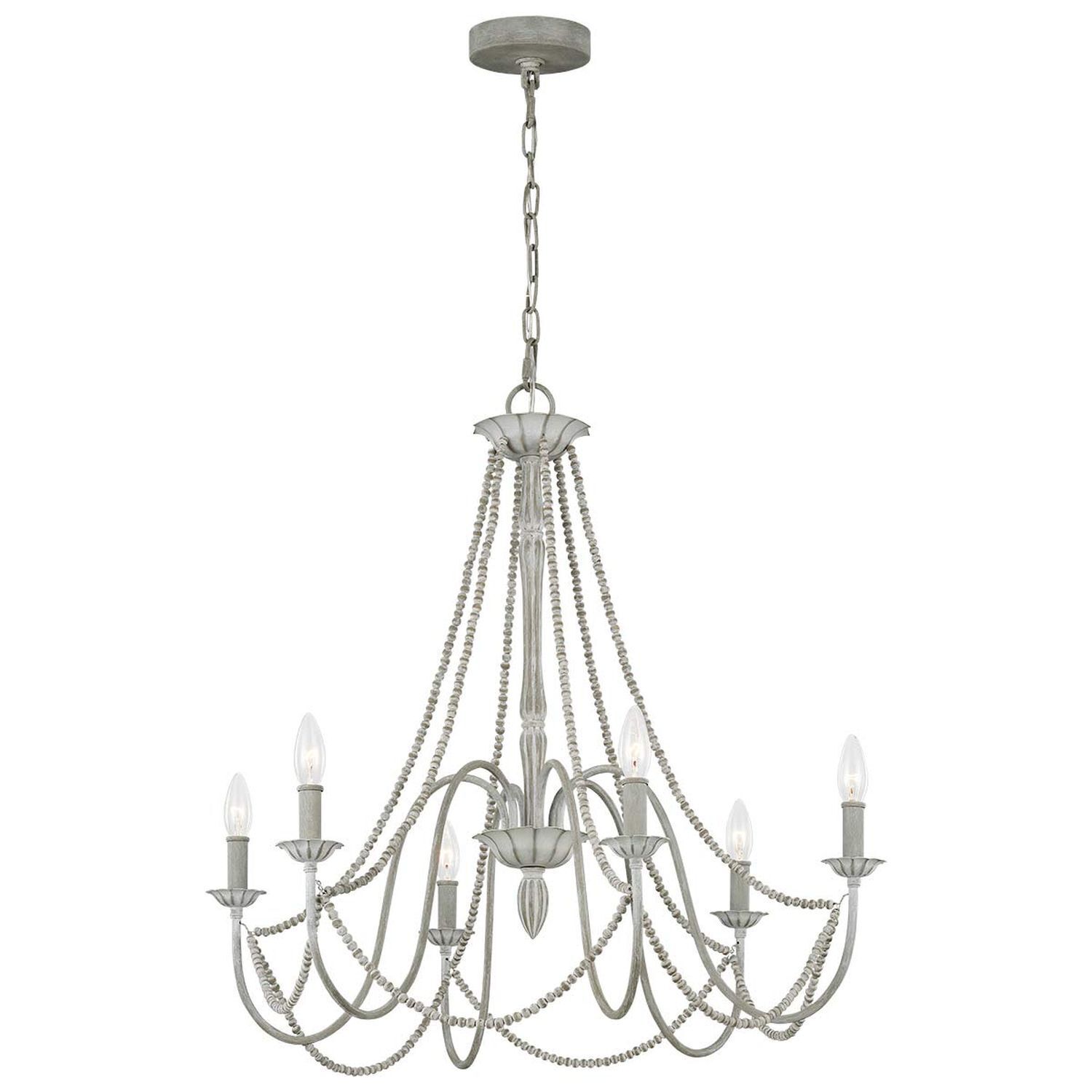 Chandelier, Pendant light, Beaded chains, Six-arm, Metallic finish