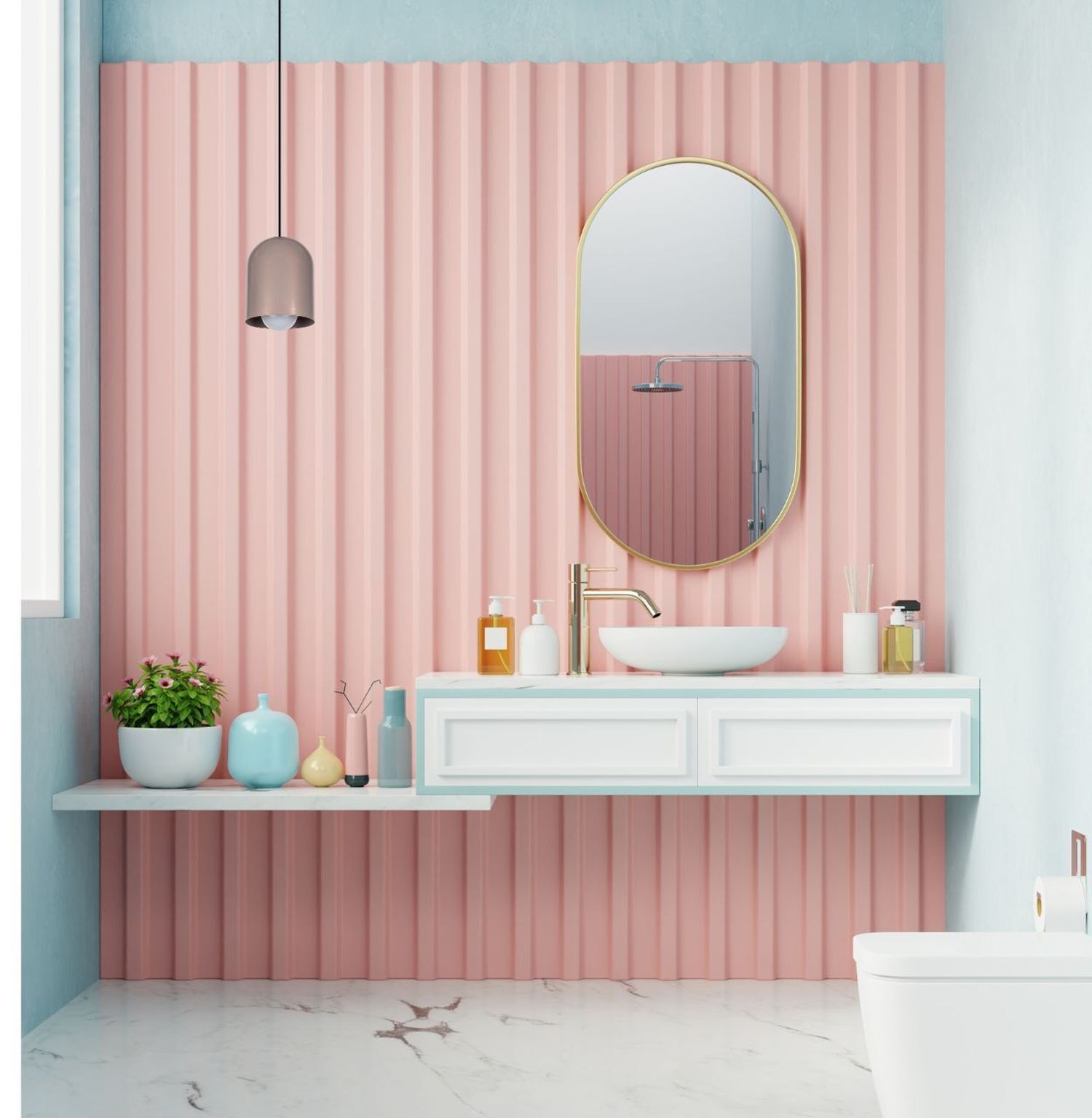  Badezimmer, Waschbecken, Waschtisch, Spiegel, Baddekoration