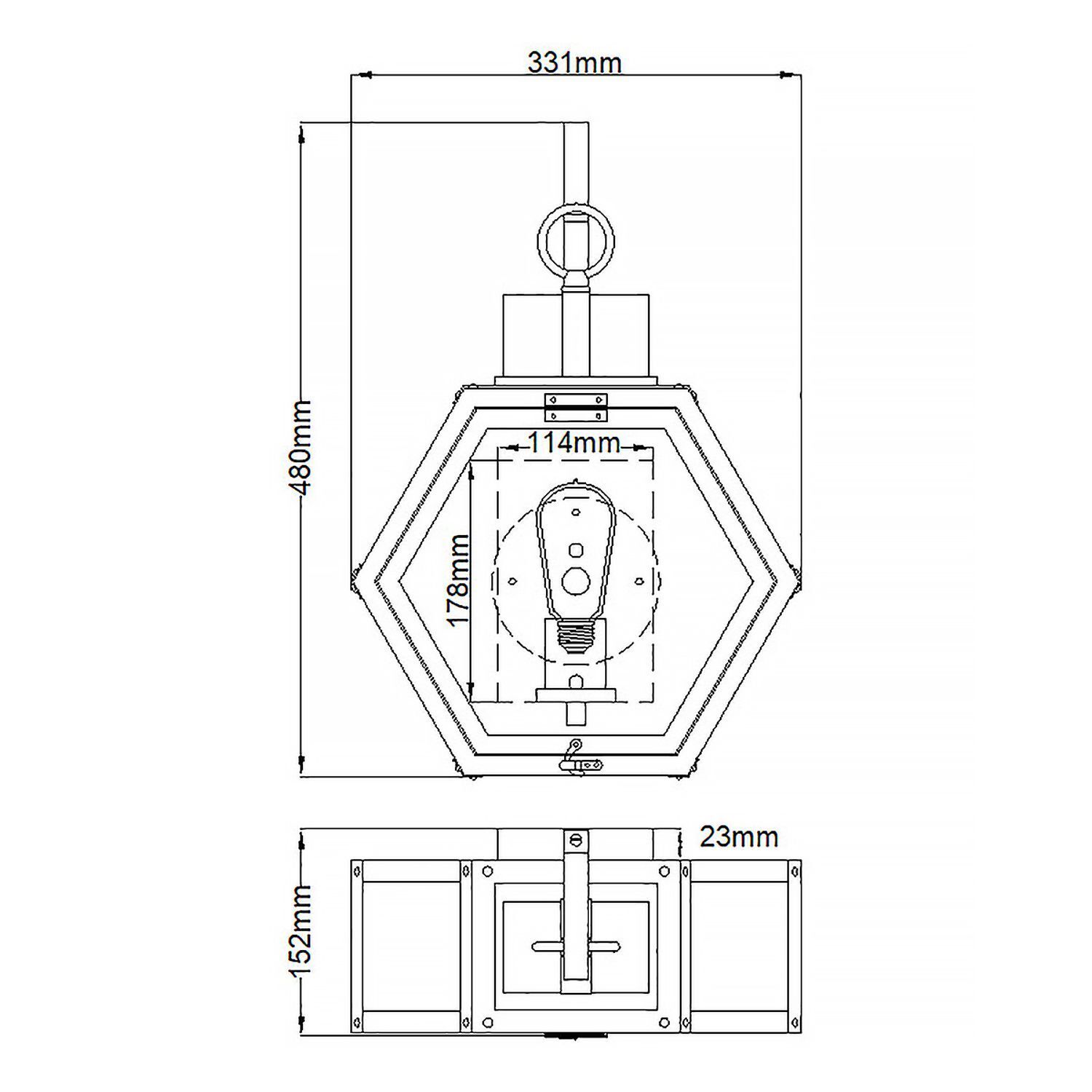 Lampe d'extérieur murale H : 48 cm IP44 E27 Design vintage en bronze CAD-Diagramm, Diagramm