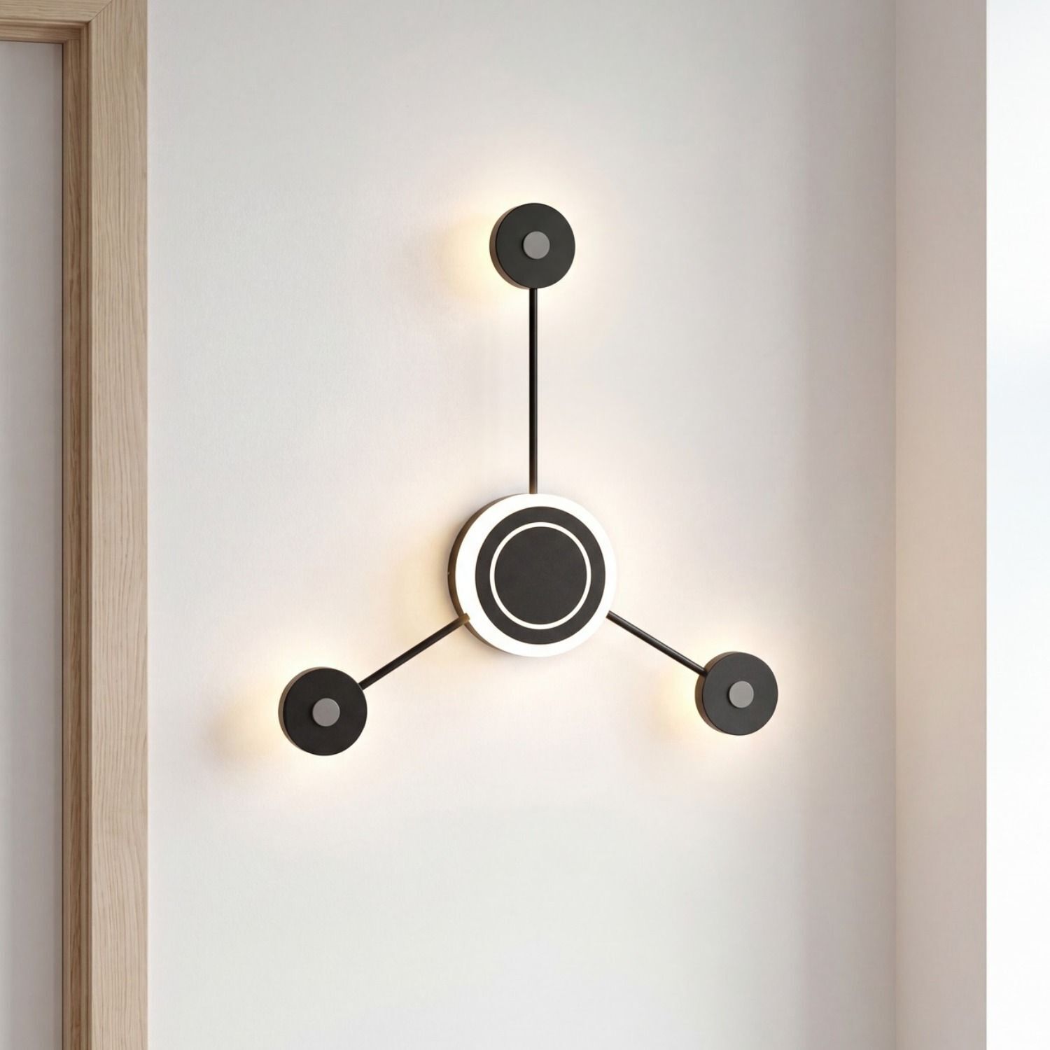 e338b66affb94981b7329117e30c0204 Wandleuchte, moderne Beleuchtung, LED, runde Pendelleuchte, schwarzweiß