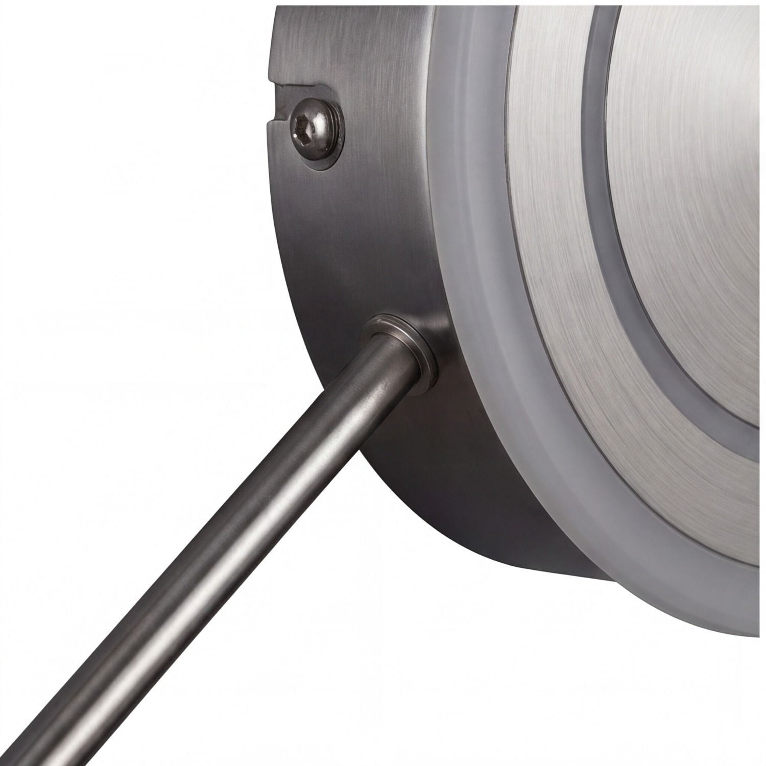 LED Wandlampe indirekt dimmbar in Nickel H:53 cm 3000K Edelstahl, drehsicherer Griff, runder Schneide, industrielles Werkzeug, Metalloberfläche