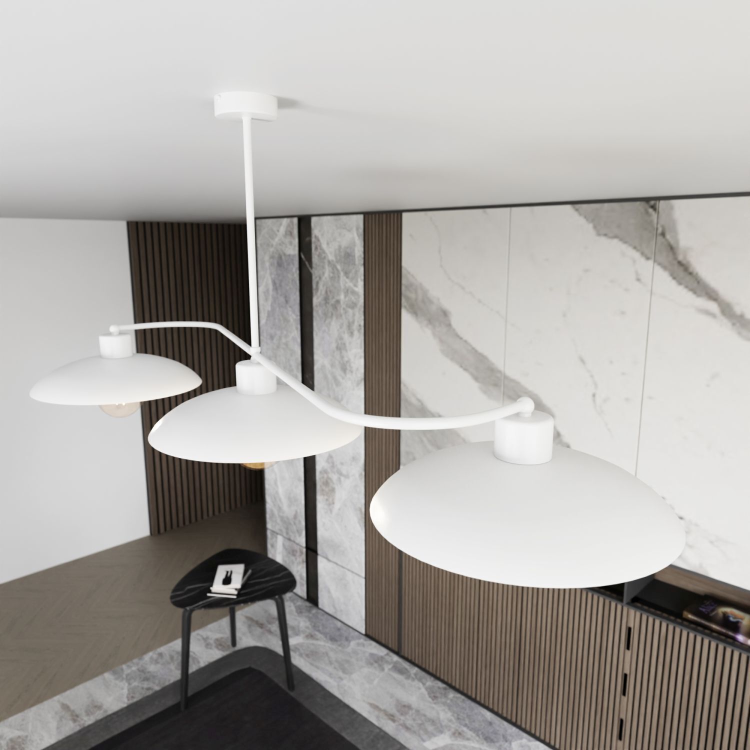 Plafonnier blanc 3 flammes Intemporel E27 L:113 cm Métal Drinnen, Innenarchitektur, Lampe