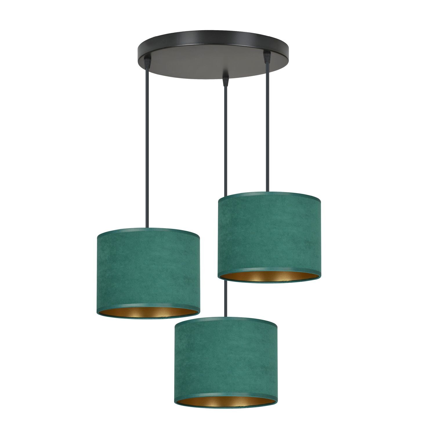 Lampe à suspendre tissu métal noir vert or E27 3-flamme