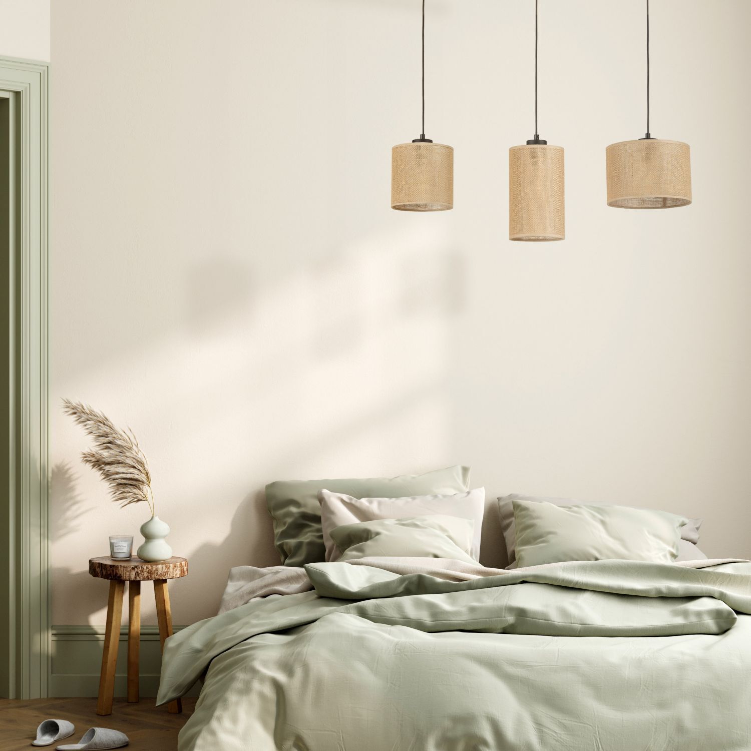Suspension 3 flammes tissu métal L : 79 cm E27 Boho