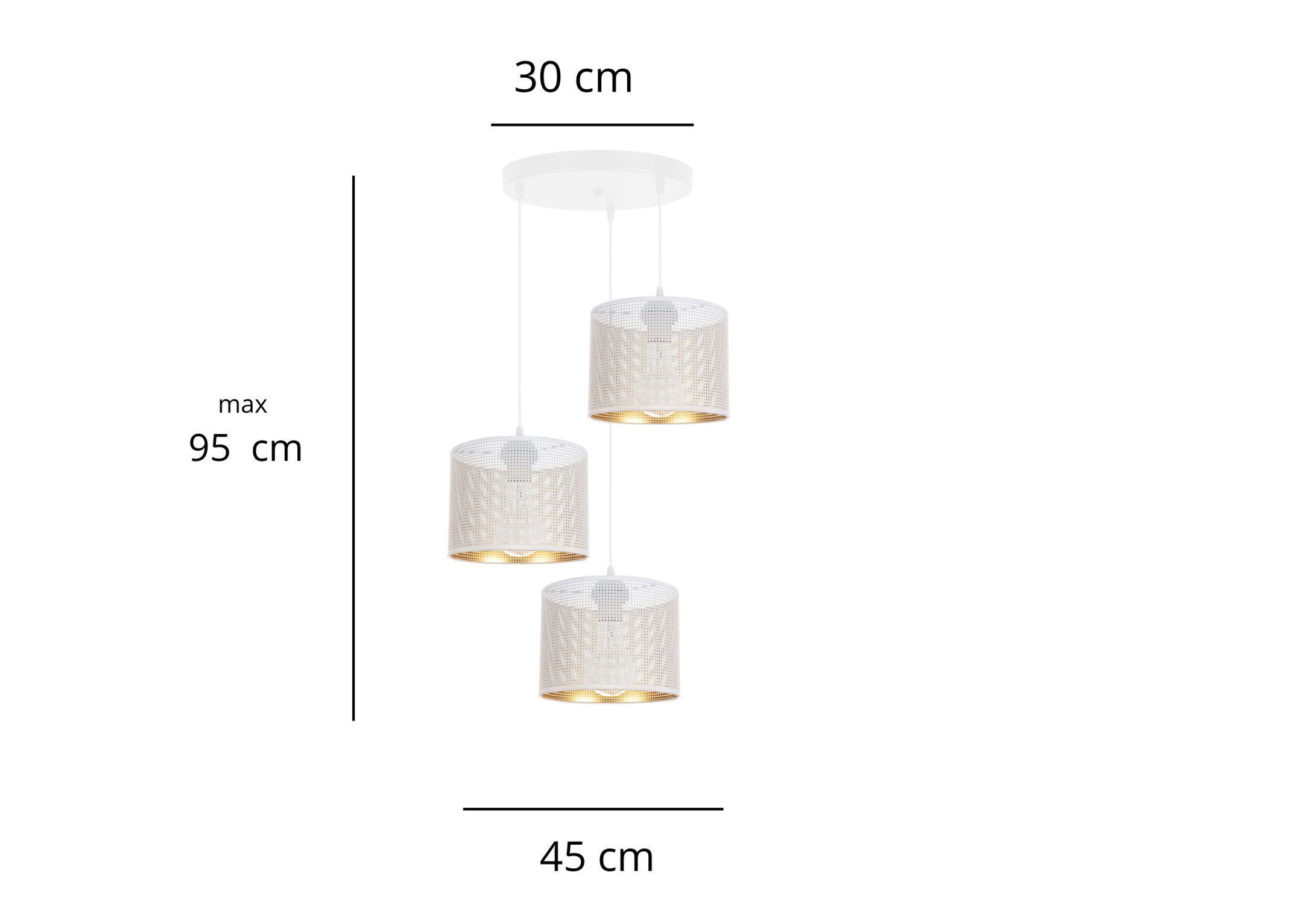 Hängelampe Metall Weiß Gold E27 3-flammig Ø45 cm Loft Hängelampe Metall Weiß Gold E27 3-flammig Ø45 cm Loft