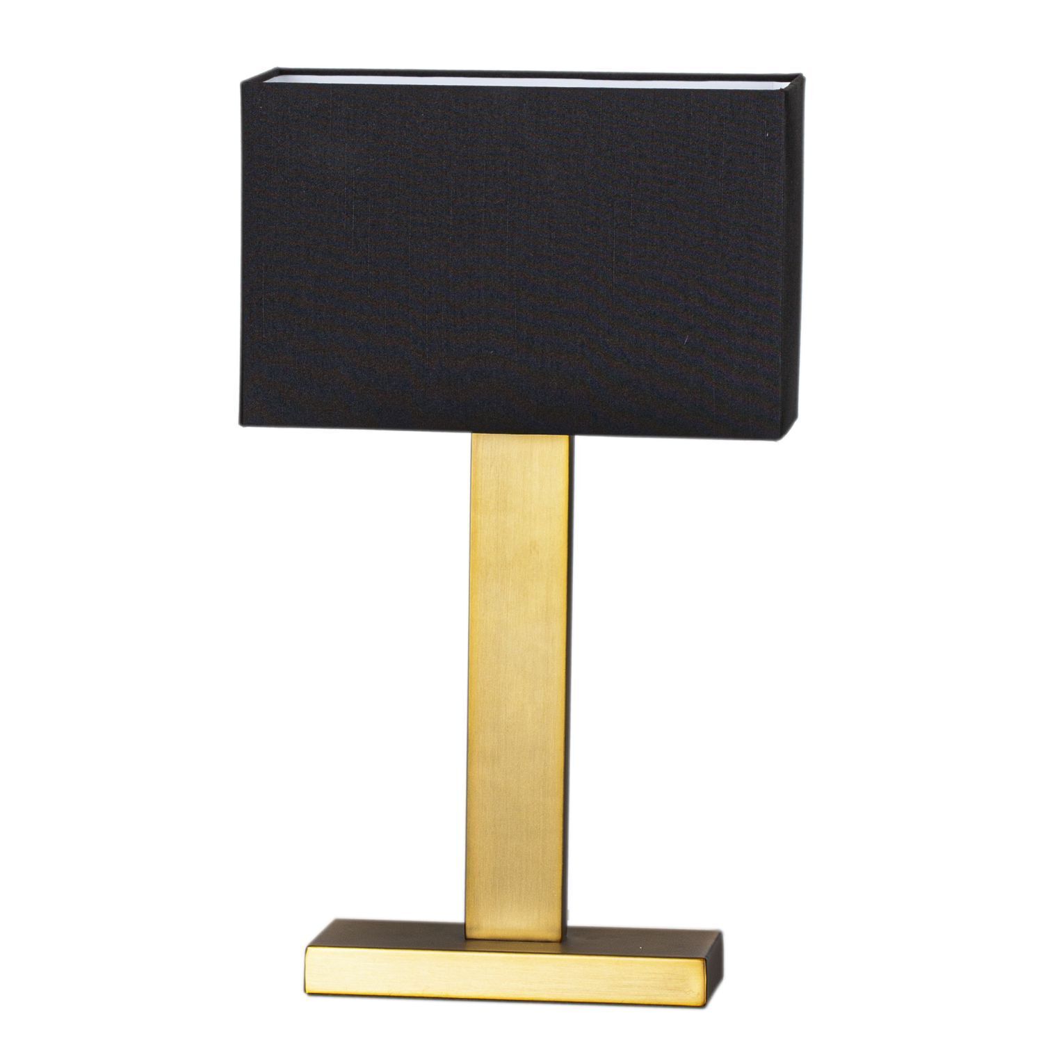 Tischlampe, Lampenschirm, Goldfarben, Holzstativ, rechteckig
