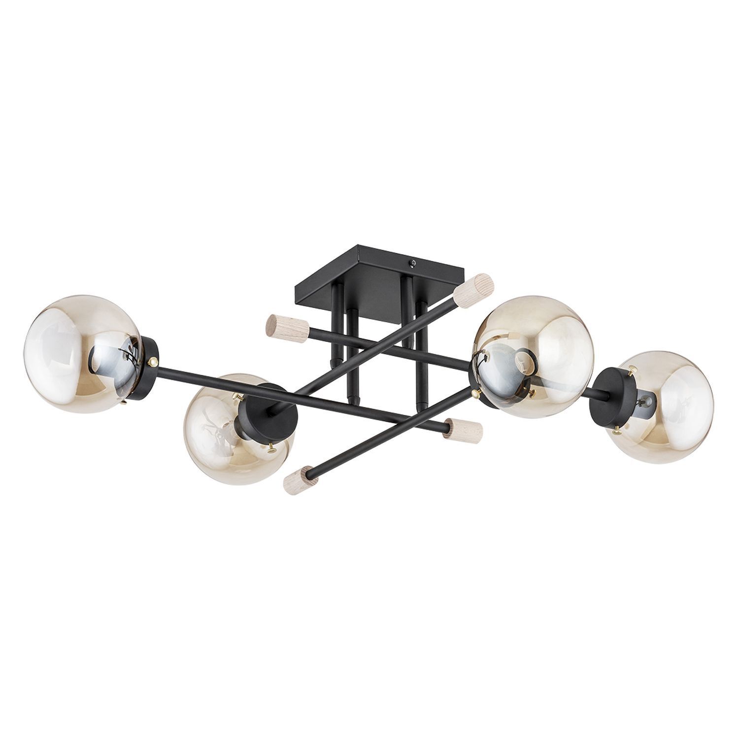 Deckenlampe Metall Rauchglas Schwarz Beige Holz E14 Leuchte, Deckenleuchte, Kronleuchter, Lampe