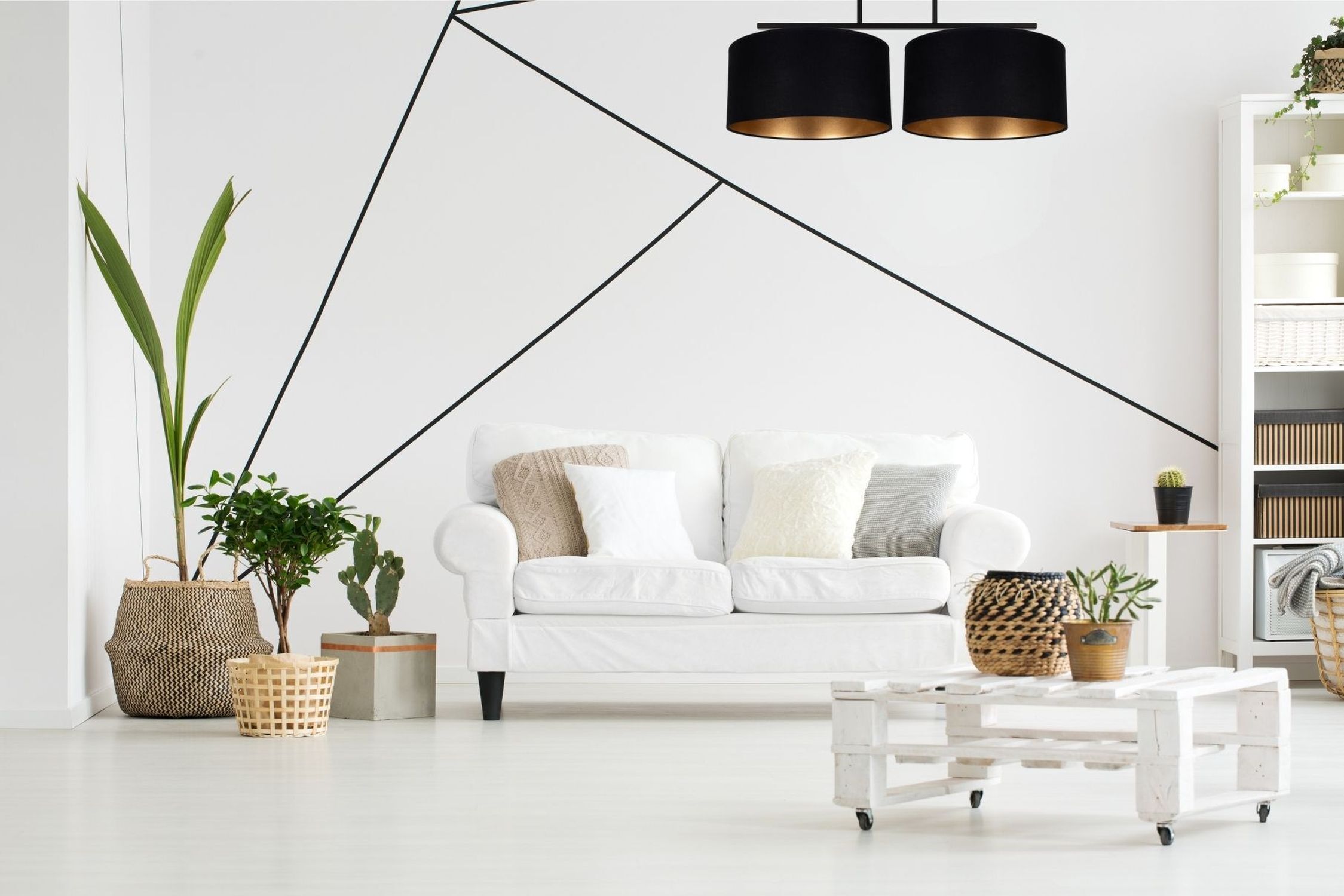 Lampe de plafonnier Tissu pauvre en éblouissement Noir Or E27 70 cm de long Lampe, Pflanze, Stehlampe, Couch, Mobiliar