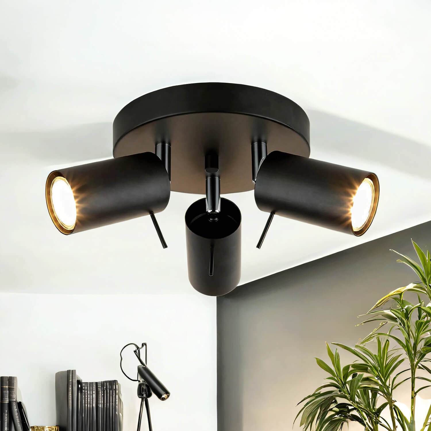 Deckenstrahler 3-flammig Schwarz Metall Ø 20 cm GU10 Lampe, Leuchte