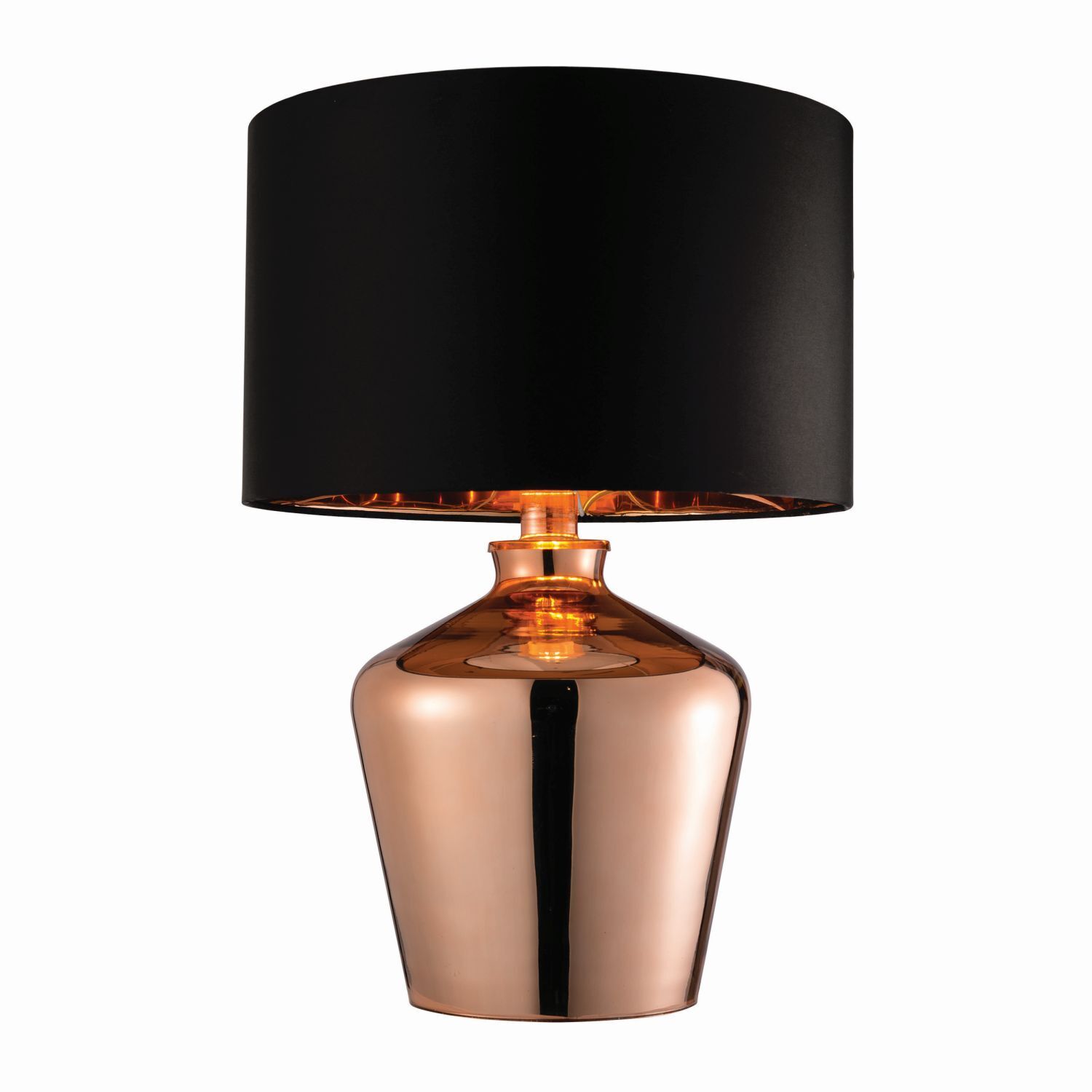 Lampe de table verre tissu 47 cm de haut en cuivre noir E27