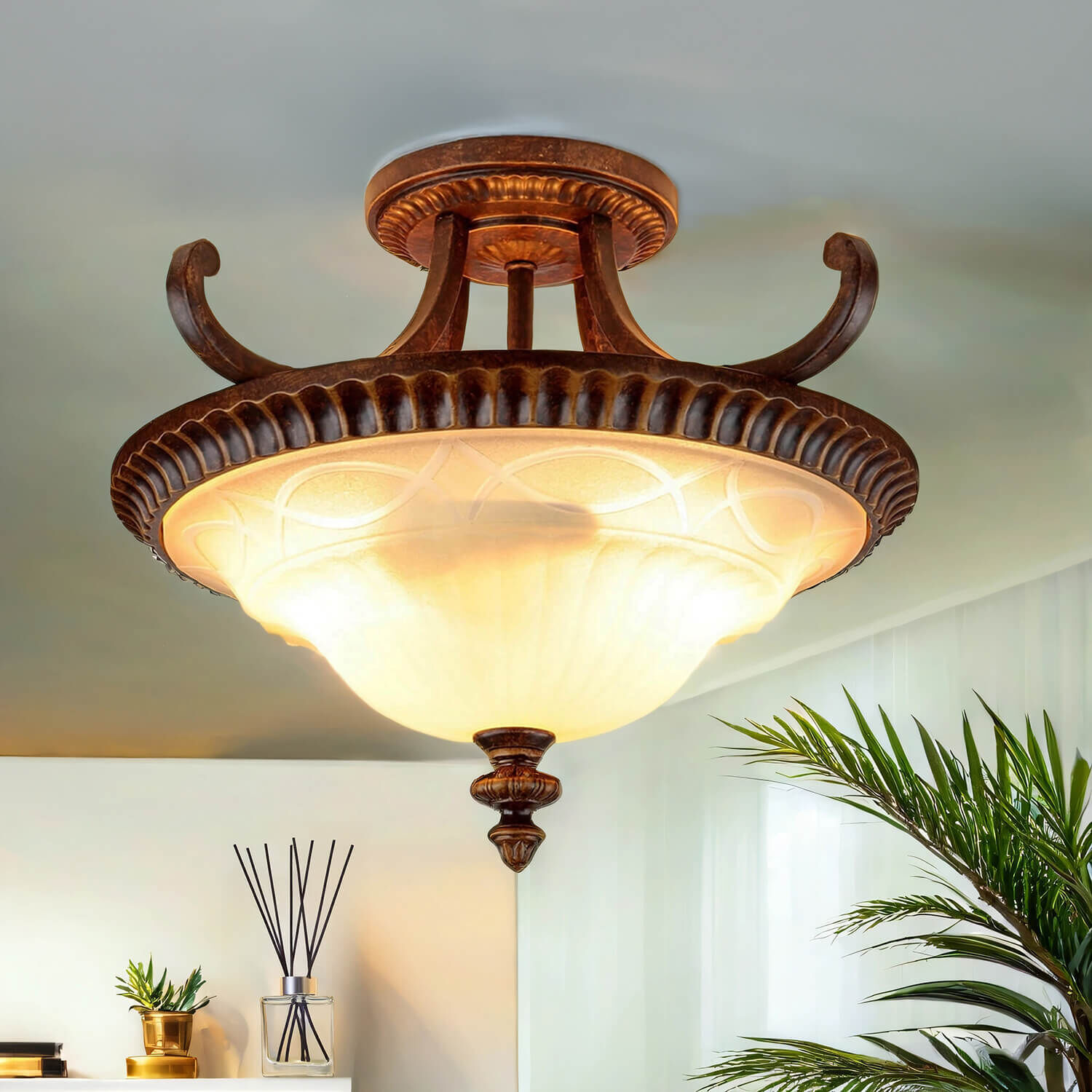 Plafonnier ANABELL 1 Marron Salon Lampe