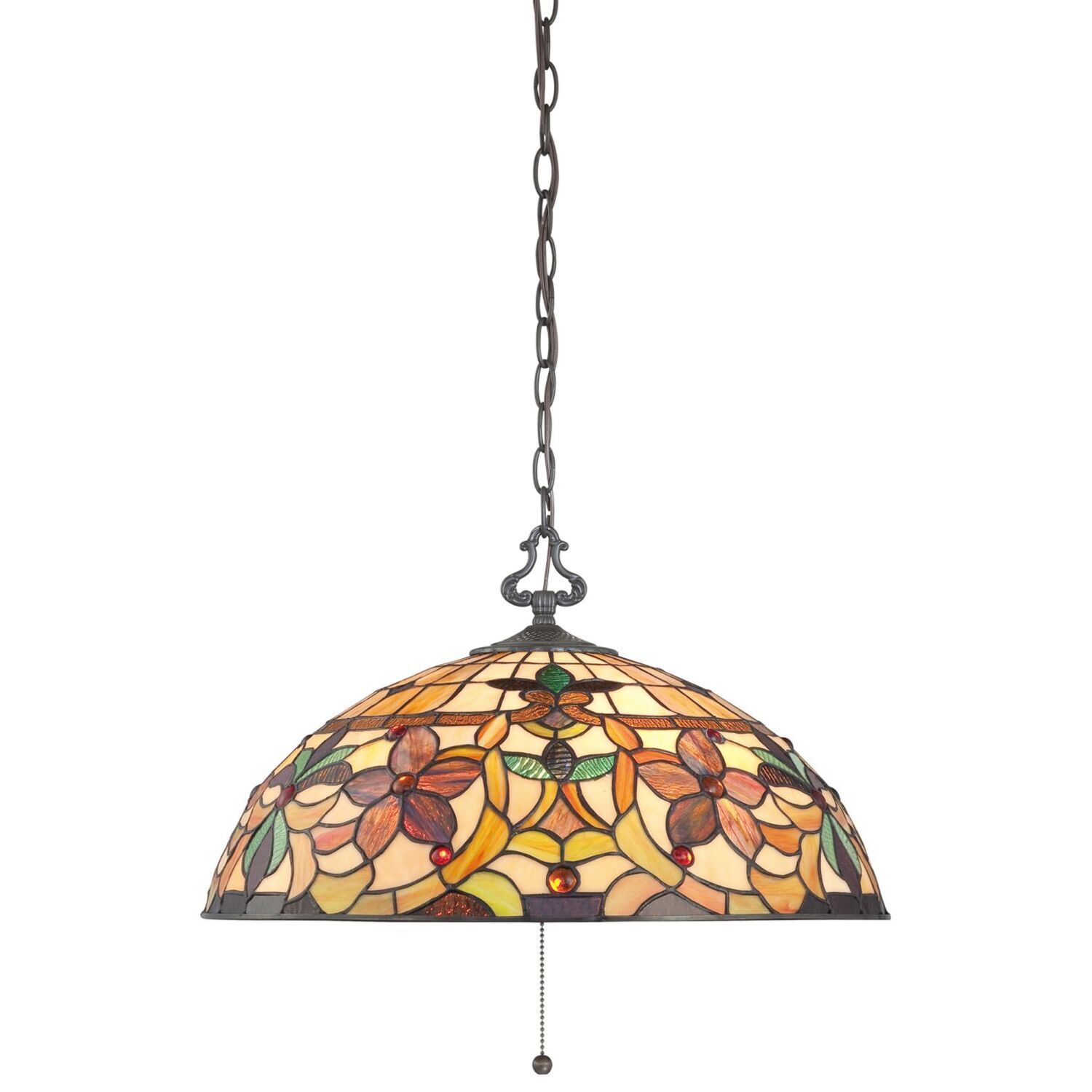 haengeleuchte-pendelleuchte-haengelampe-farfalla-6-3-flammig-bronze-antik-gelb-gold-orange-tiffany-stil-07 Hängelampe, Tiffany-Stil, Metallkette, Glasmosaik, Blumenmuster