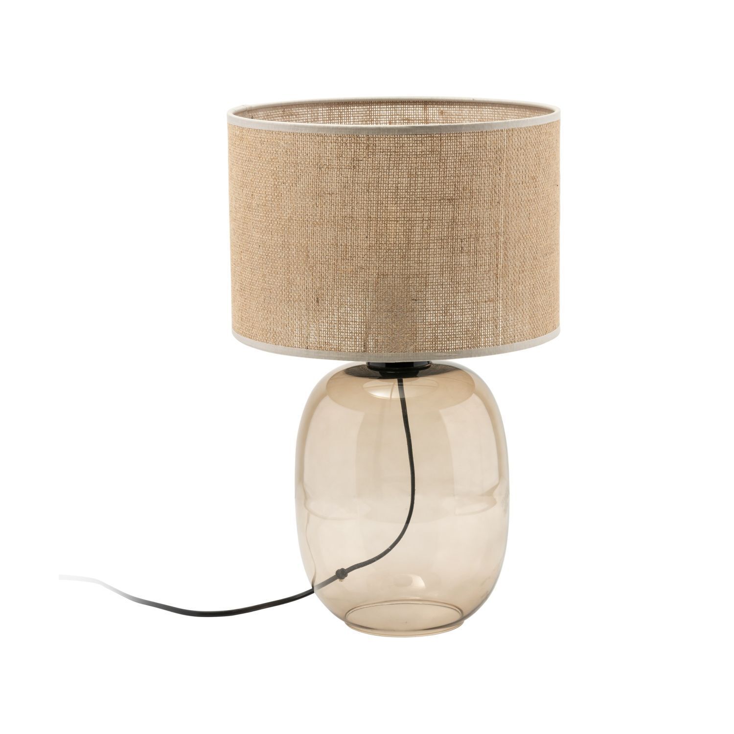 Lampe de table verre fumé tissu brun H : 48 cm Ø 30 cm E27