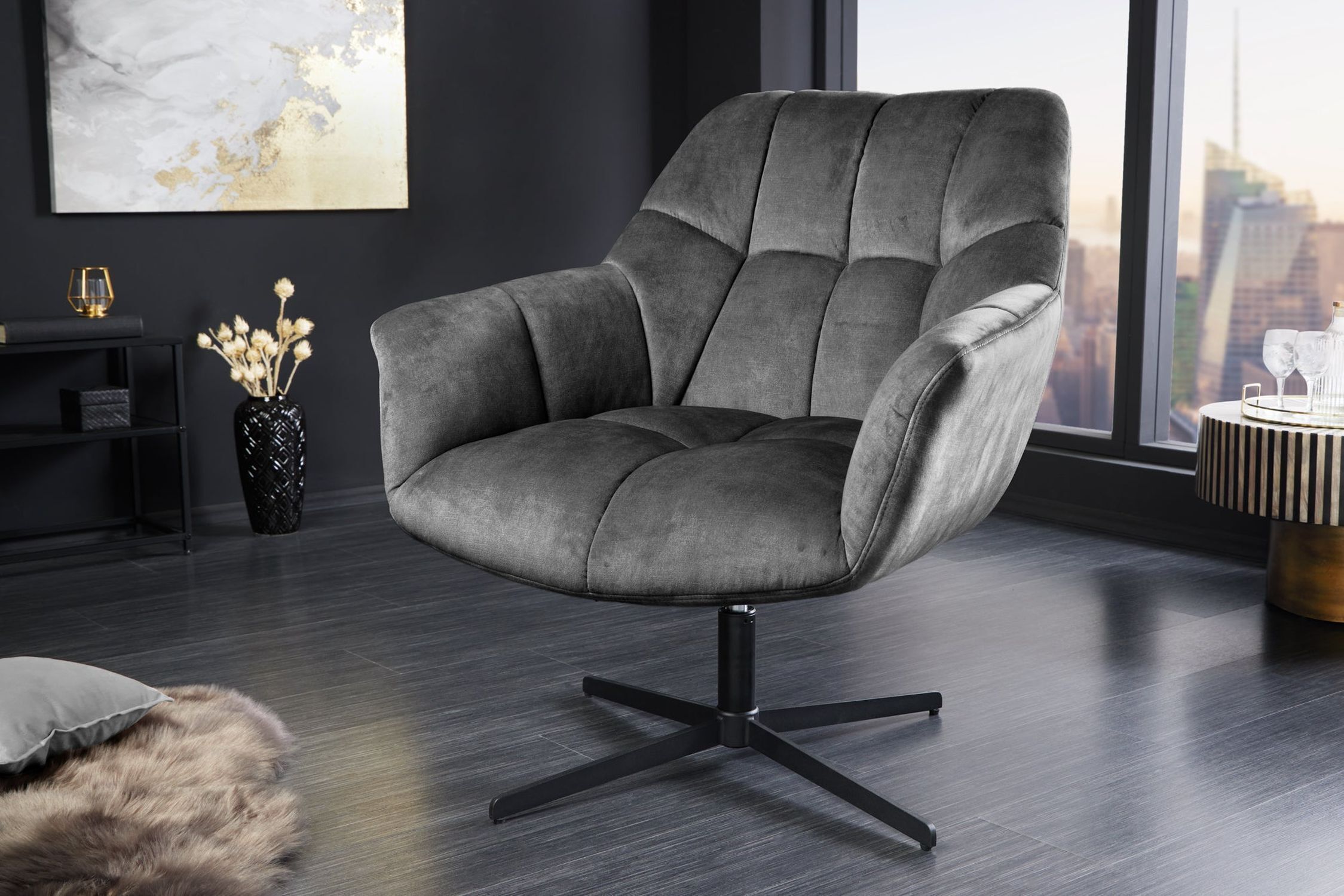 Chaise de bureau Gris Noir sans roulettes réglable en hauteur Moebel, Stuhl, Drinnen