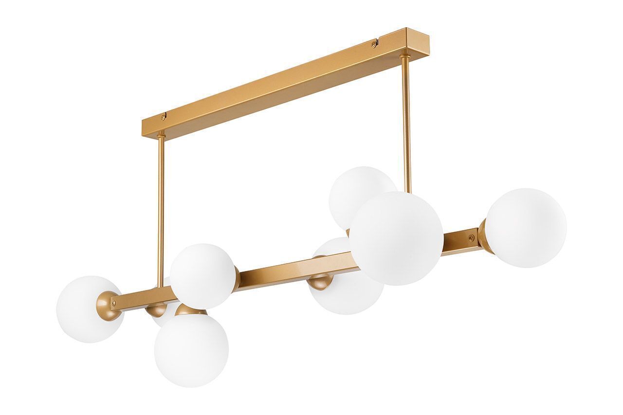 Deckenleuchte Glas Metall 102 cm lang Gold Weiß 8x G9