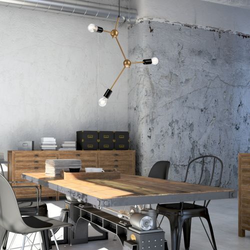 Hängelampe in Gold Metall 3xE27 Wohnzimmer Leuchte