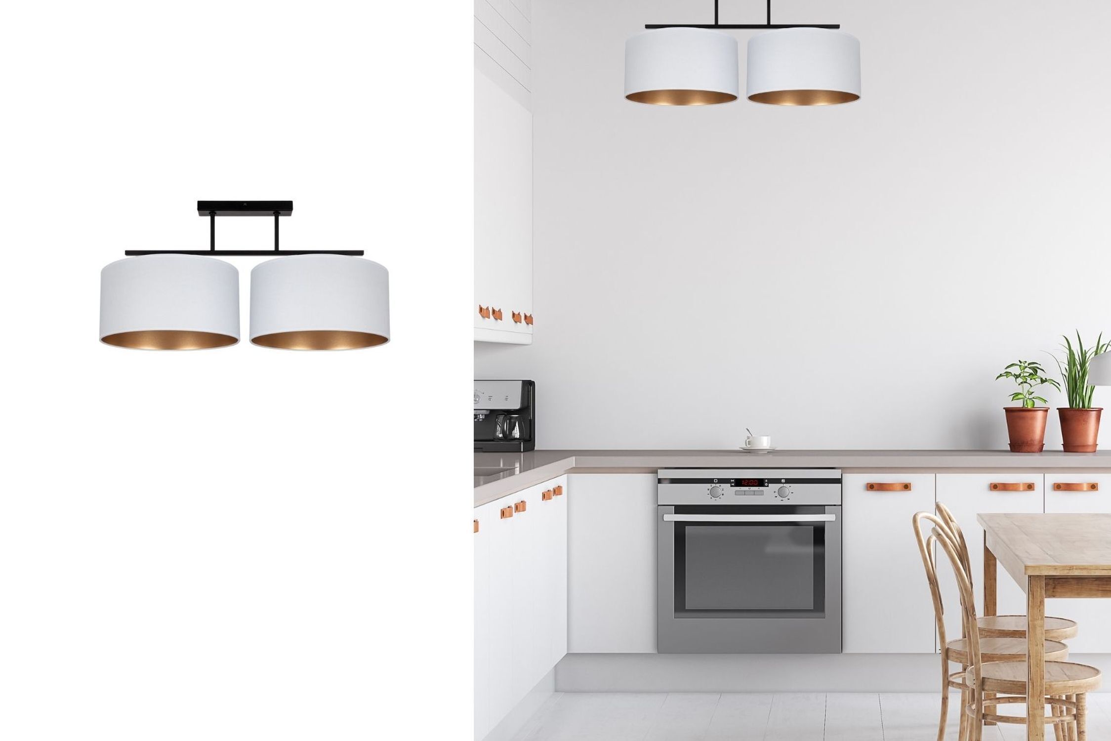 Lampe de plafonnier Tissu noir éblouissant blanc or E27 70 cm Drinnen, Küche, Innenarchitektur, Mikrowelle, Ofen