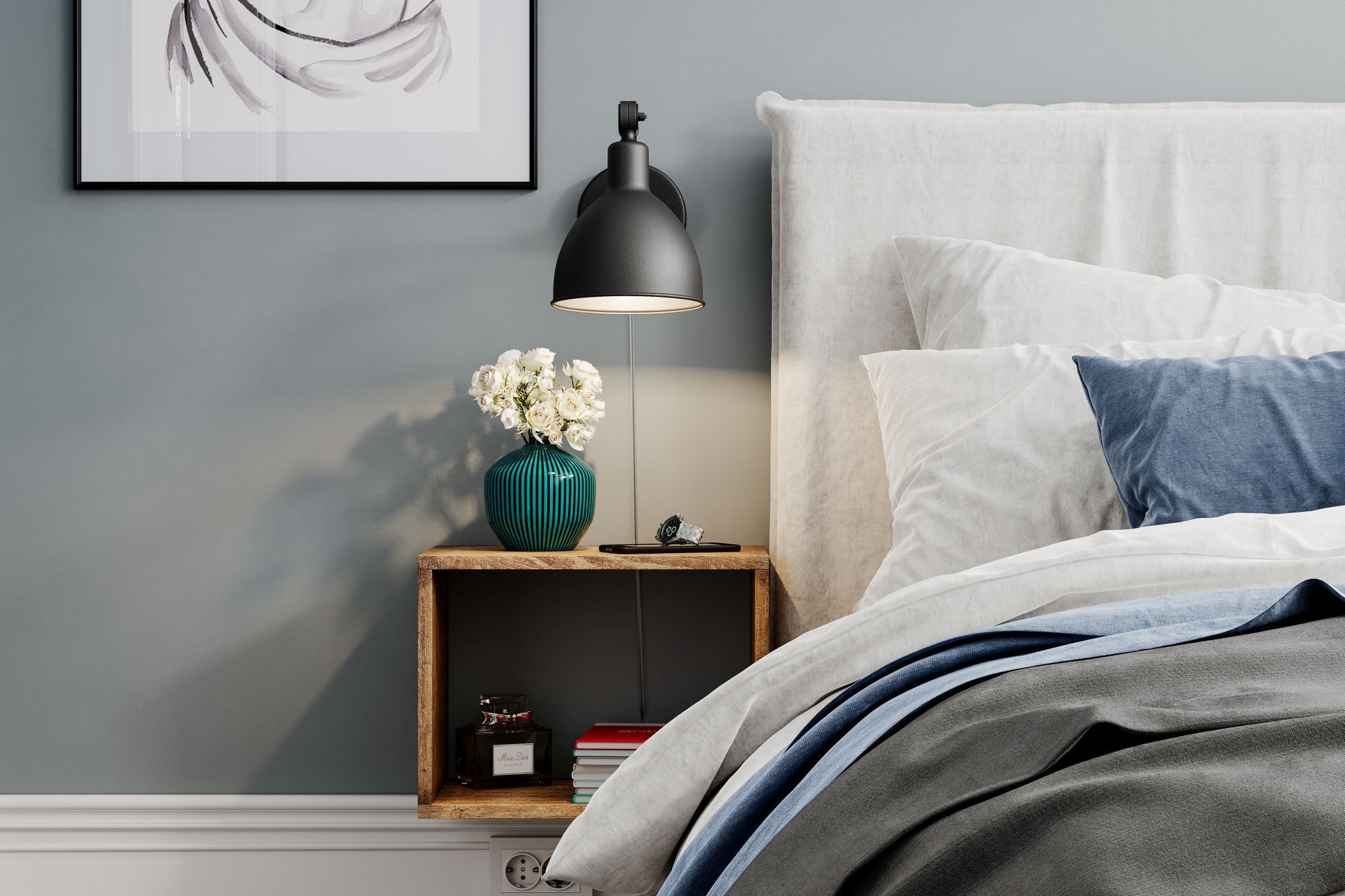 Wandlampe mit Kabel und Stecker Metall E27 verstellbar Gelenke nachtischrank, lampe, bett, vase, blumen