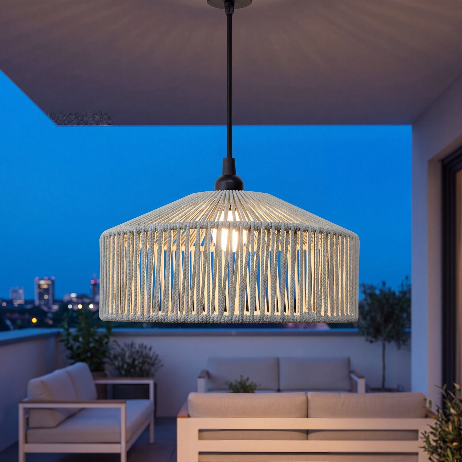 Hängelampe, Korbstruktur, Korbpendel, Außen-/Balkonlampe, Rattan-Optik