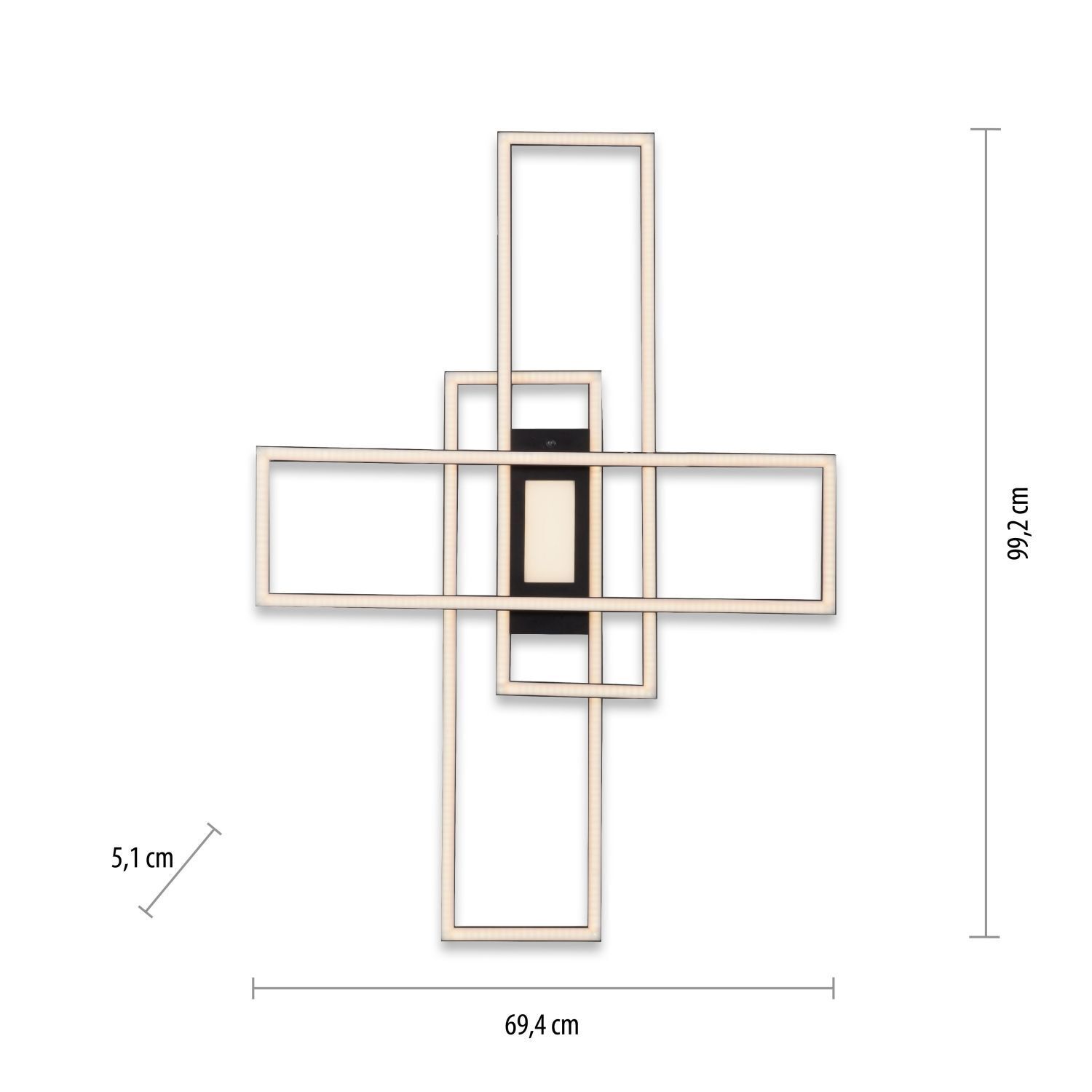 LED Deckenlampe dimmbar Metall Schwarz L:99 cm 45 W Kreuz, Symbol