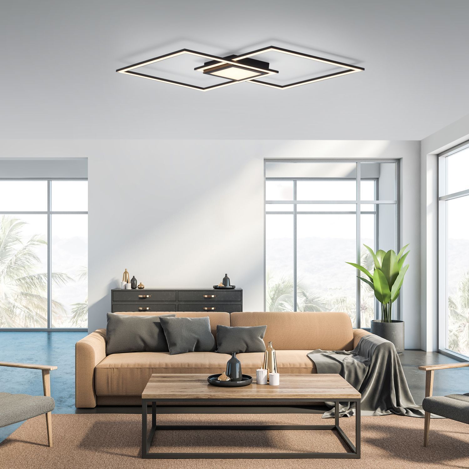 Lampe de plafonnier LED à intensité variable Métal noir L:106 cm 3000 K Wohnzimmer, Zimmer, Couch, Tabelle, Dekoration für Zuhause