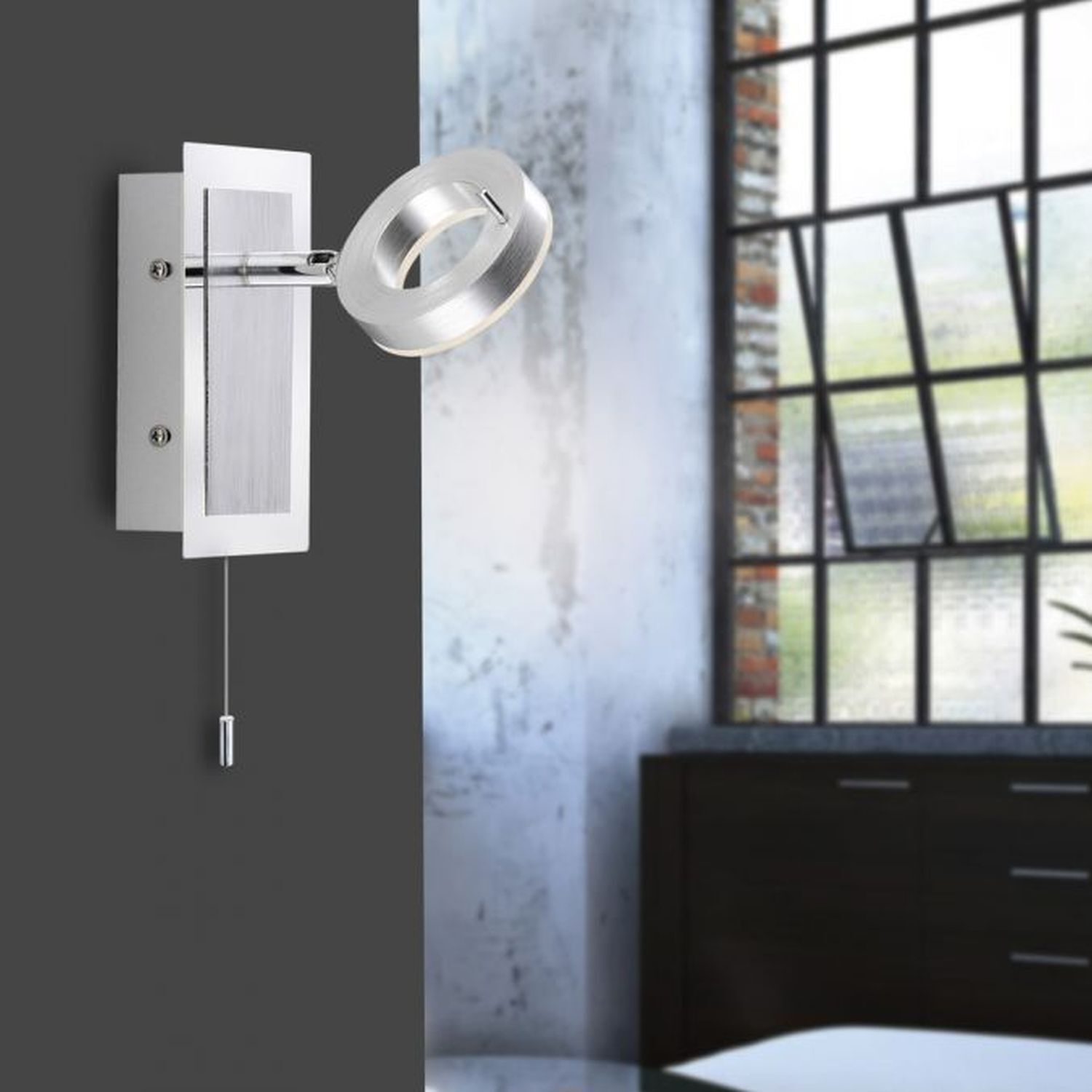 LED Wandstrahler Zugschalter IP44 flexibel in Aluminium Drinnen