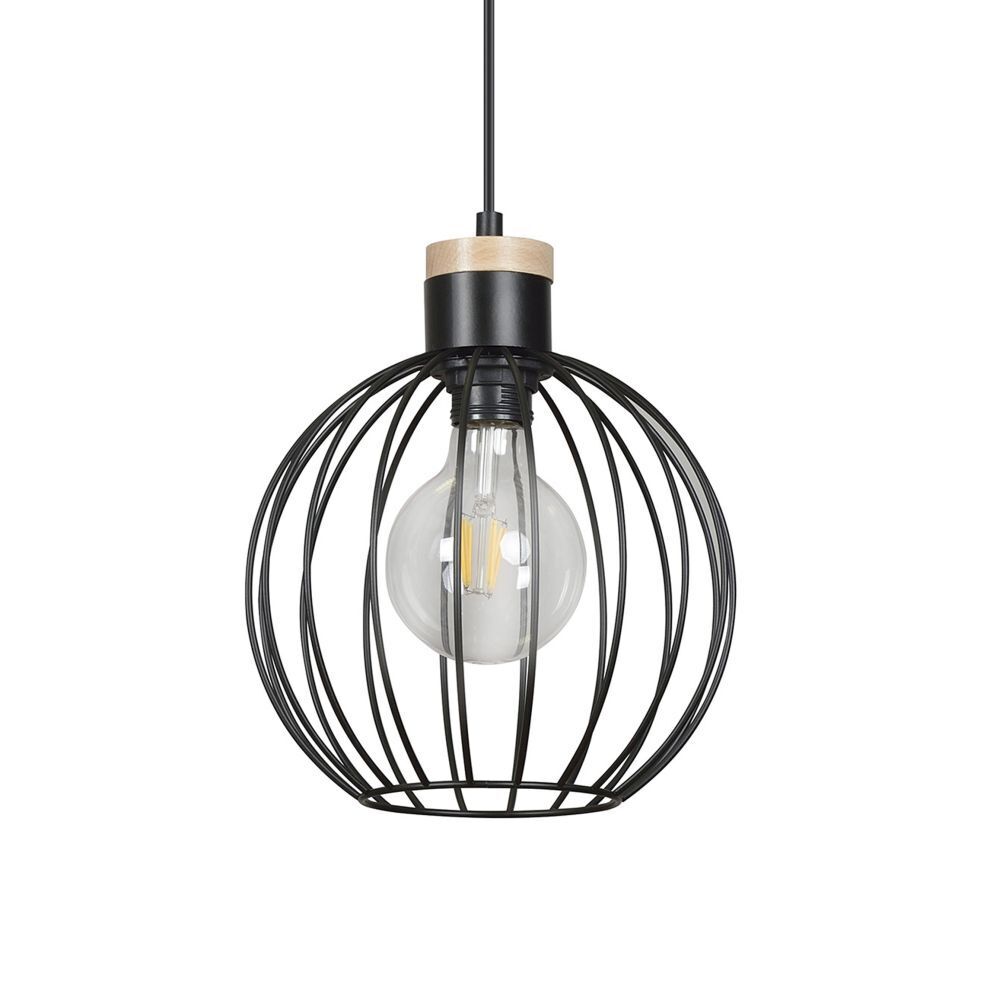 Suspension ronde boule Ø22cm rétro noir métal