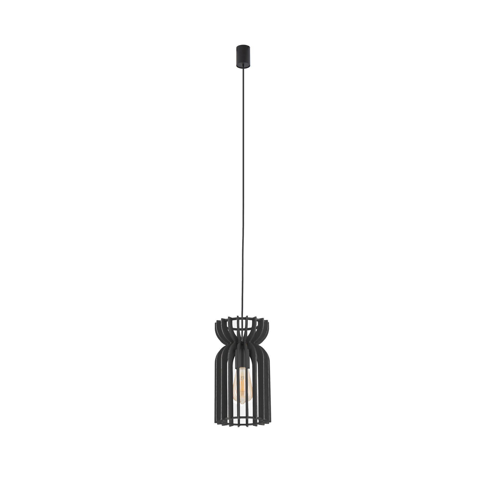 Hängeleuchte Holz Ø 16 cm Schwarz E27 verstellbar pendant, hängende leuchte, schwarz, käfigschirm, offener schirm
